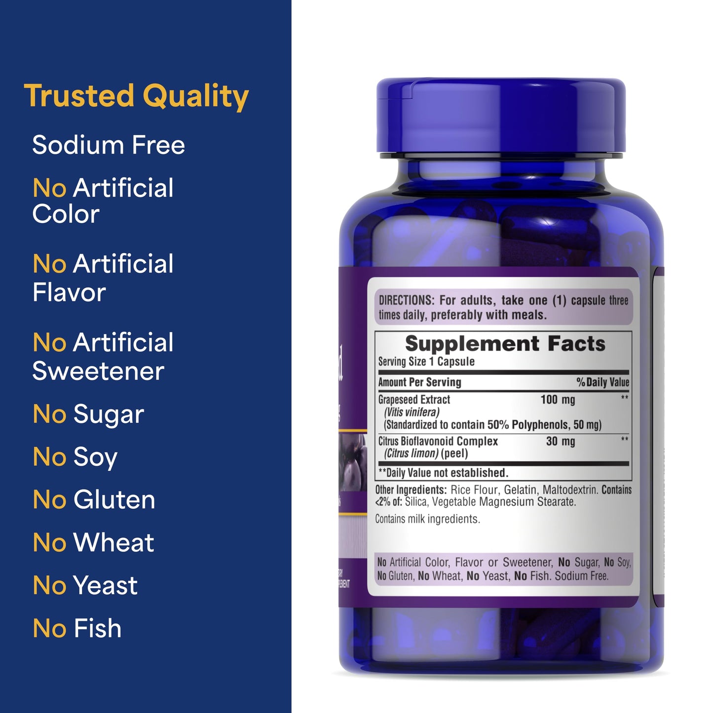 Puritan's Pride Grapeseed Extract 100mg with Citrus Bioflavonoid Complex Capsules, 200 Count