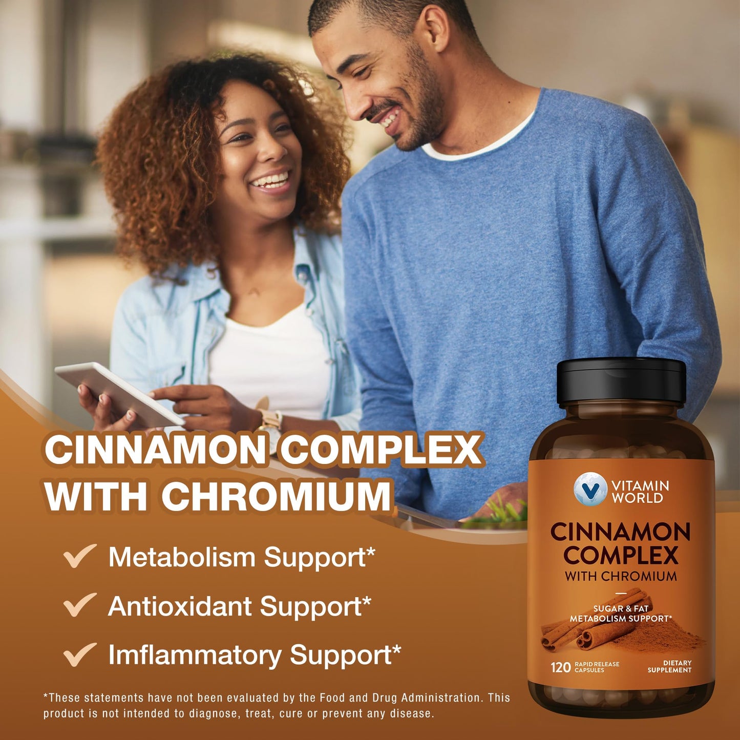 Vitamin World Cinnamon Complex with Chromium Capsules 120 Count