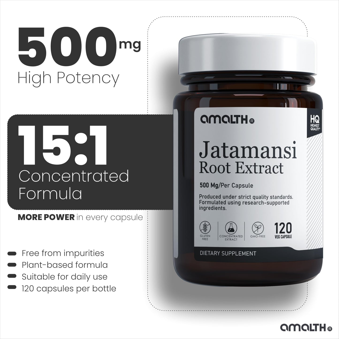 AMALTH Jatamansi Capsules 500 mg, 120 Veg Capsules