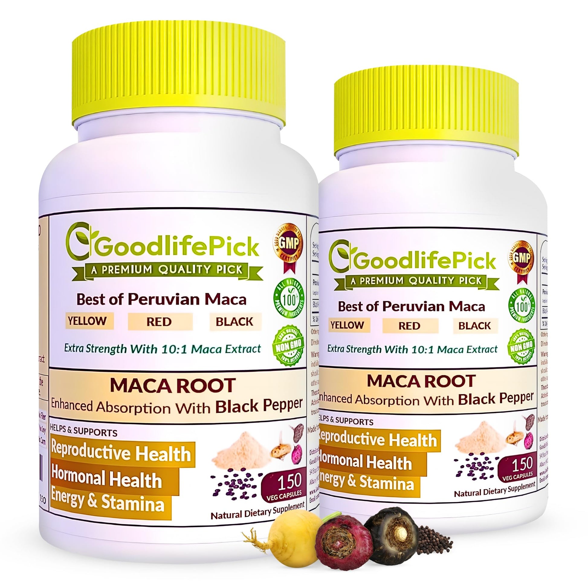 GoodlifePick Peruvian Maca Root with Black Pepper Capsules 300 Count