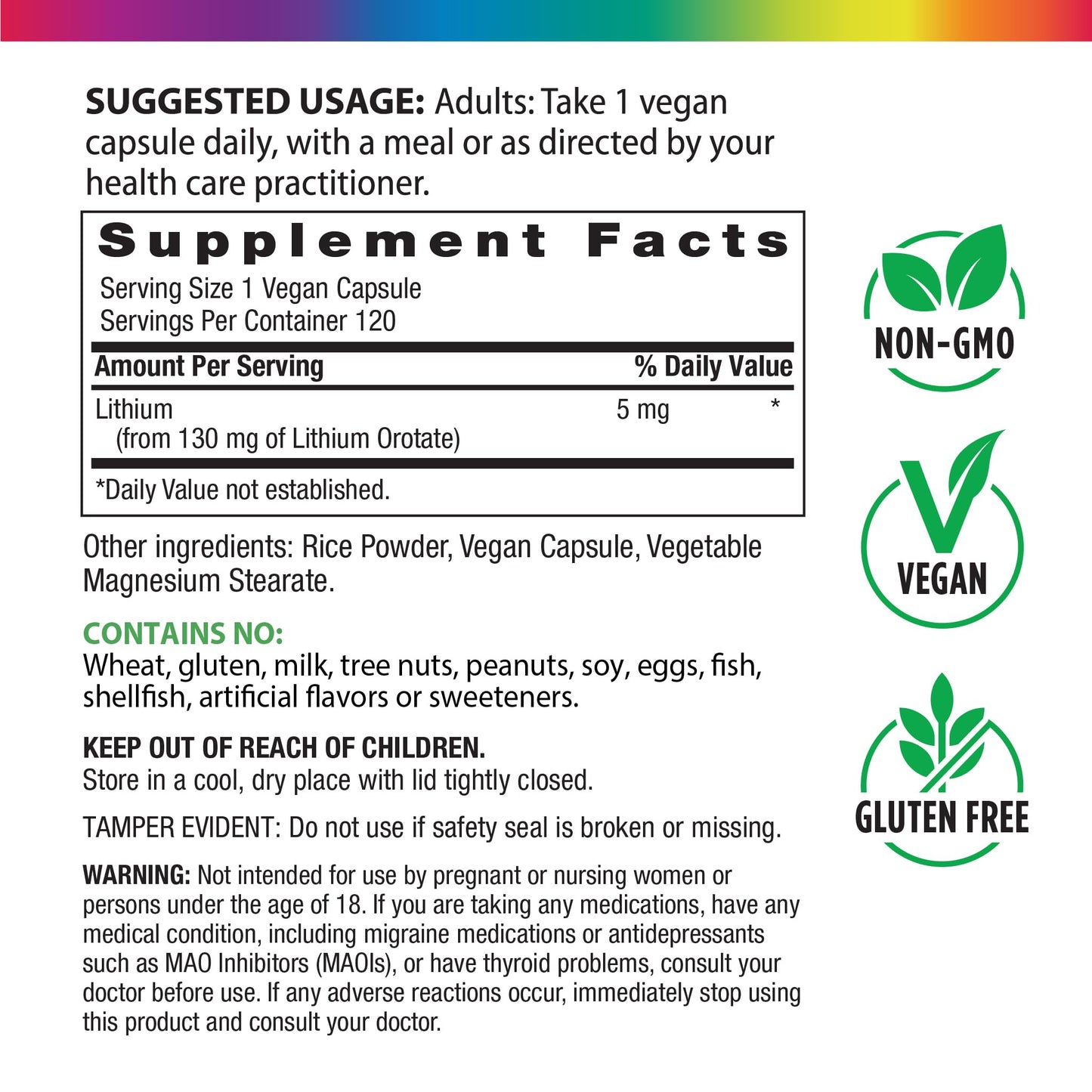 Rainbow Light Lithium Orotate 5 mg Supplement 120 Capsules