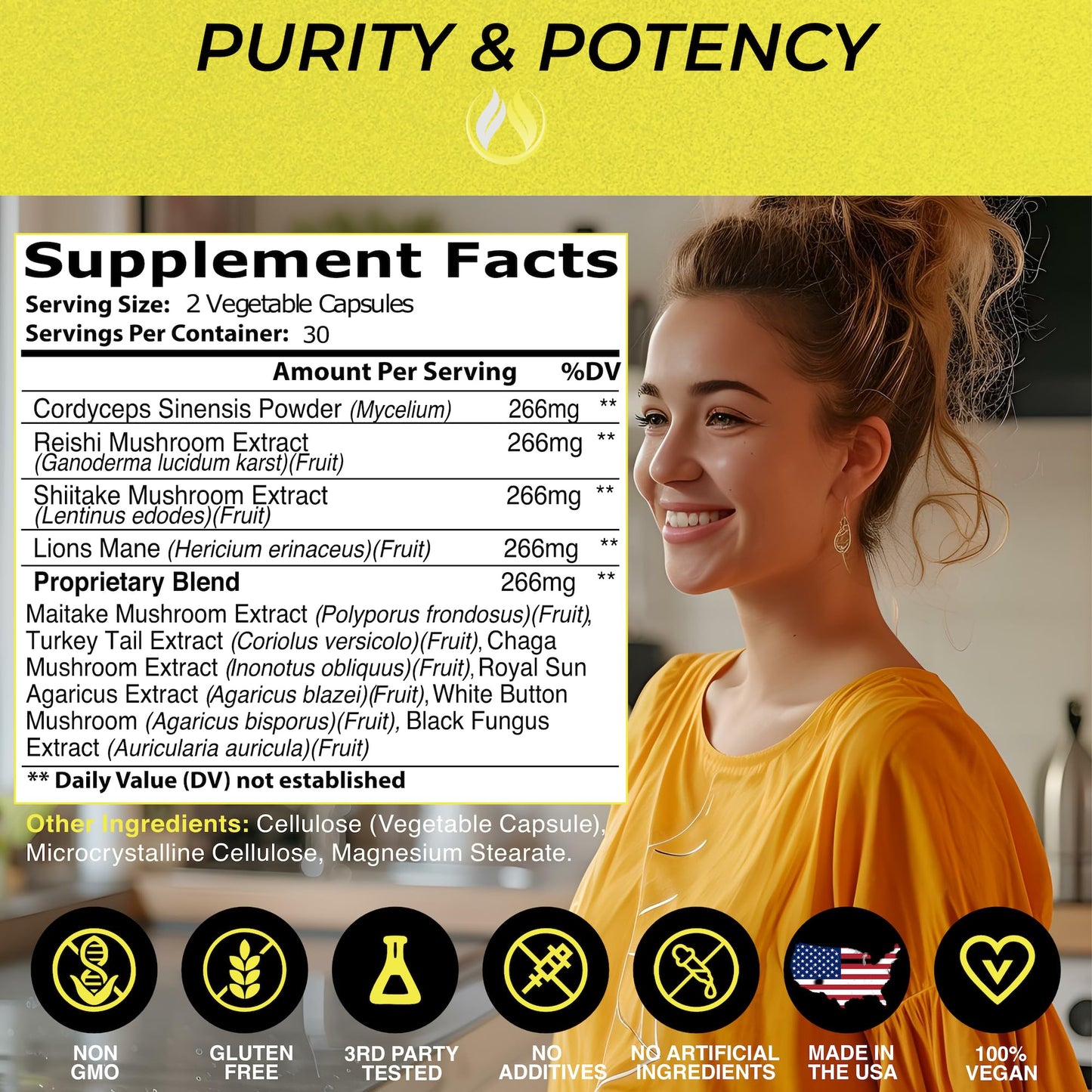 THE ENCLARE NUTRITION Mushroom Supplement 10in1 Complex Immune Support Lions Mane, Reishi, Turkey Tail, Cordyceps, Chaga, Maitake, Shiitake, Agaricus Nootropic Brain Energy Booster, Capsules, 60 Count