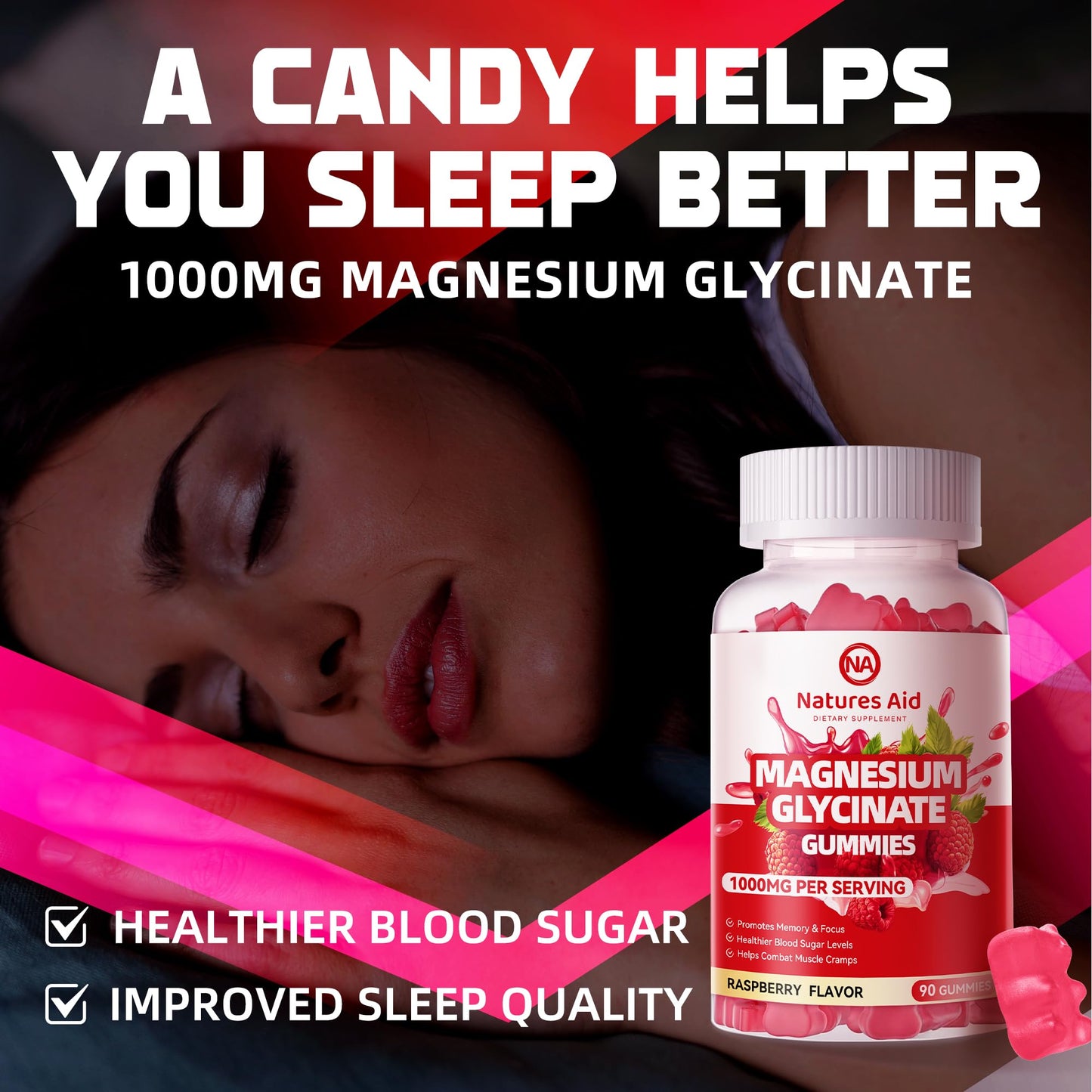 Natures Aid Magnesium Glycinate Gummies 1000mg, 90 Count