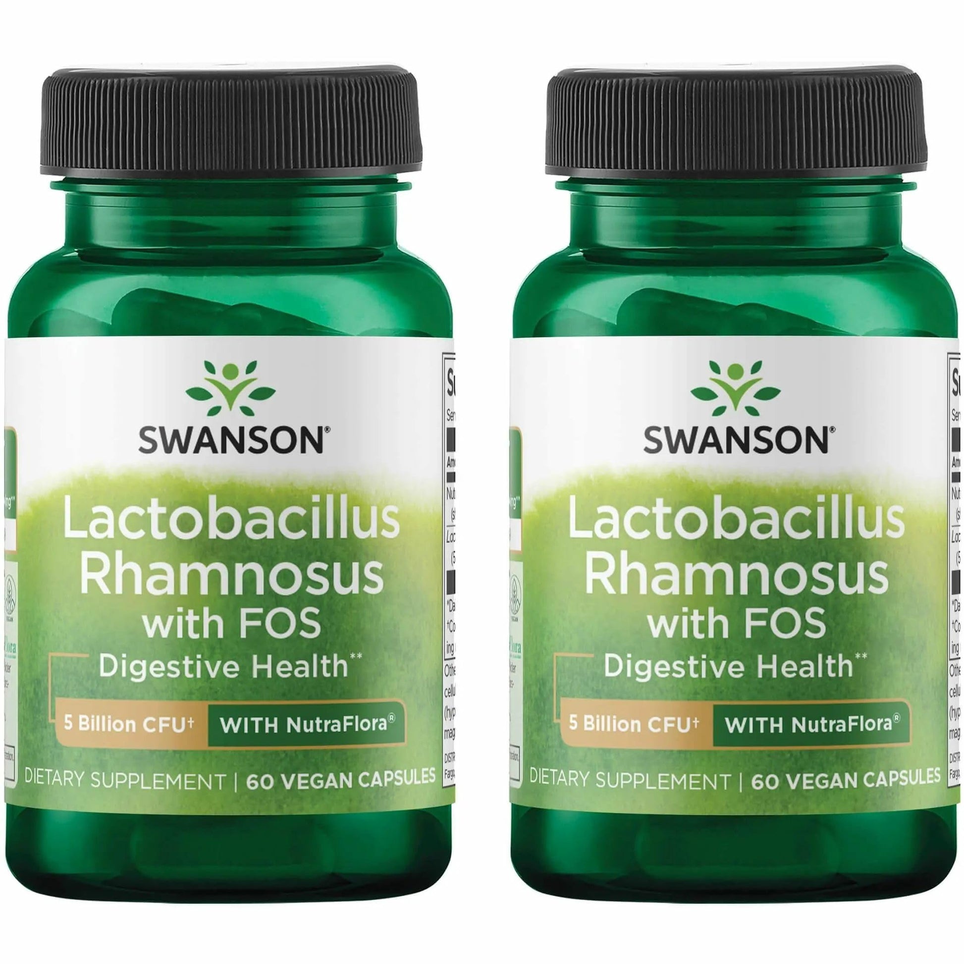 Swanson Lactobacillus Rhamnosus with FOS 5 Billion CFU Digestive Health Probiotic - Vegan - Capsules, 120 Count (Pack of 2)