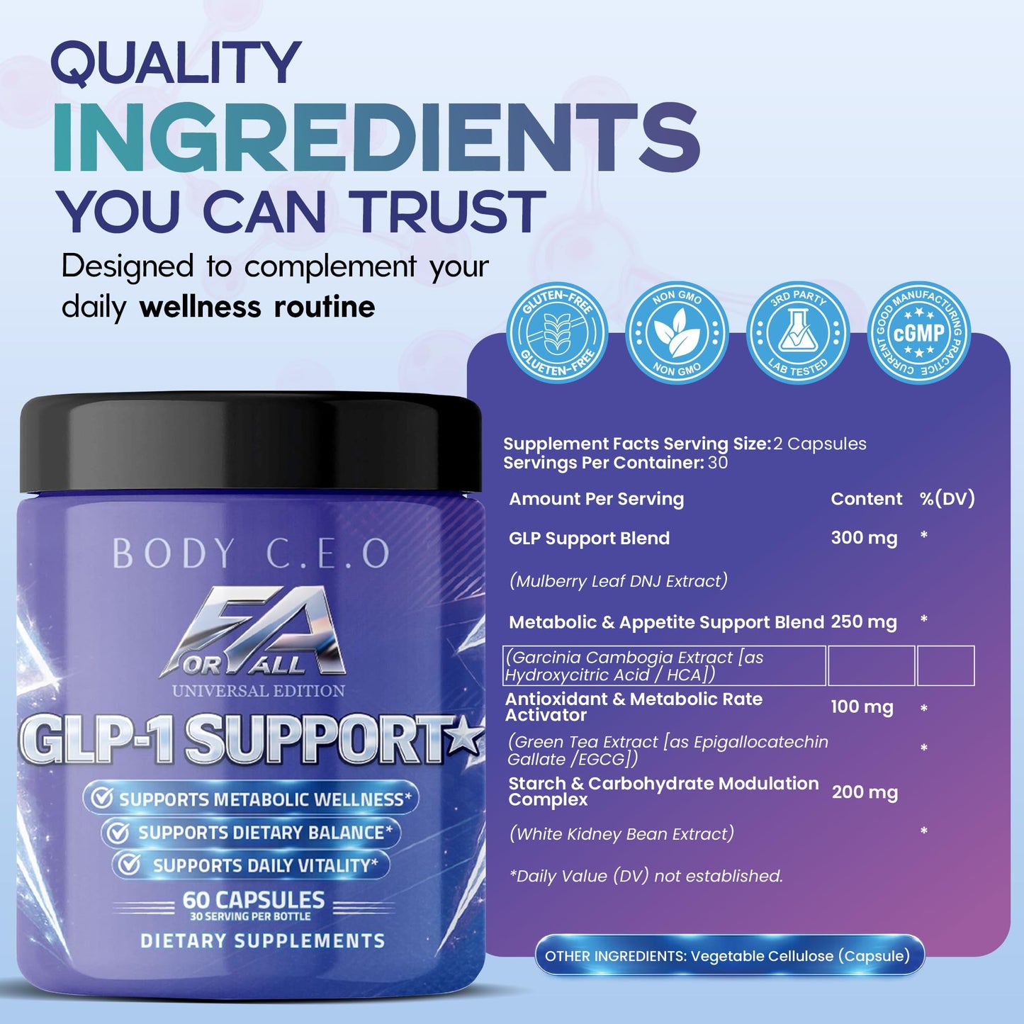 BODY C.E.O. EXECUTIVE OF SUPPLEMENTS GLP-1 Support Supplement for Men, 60 Capsules
