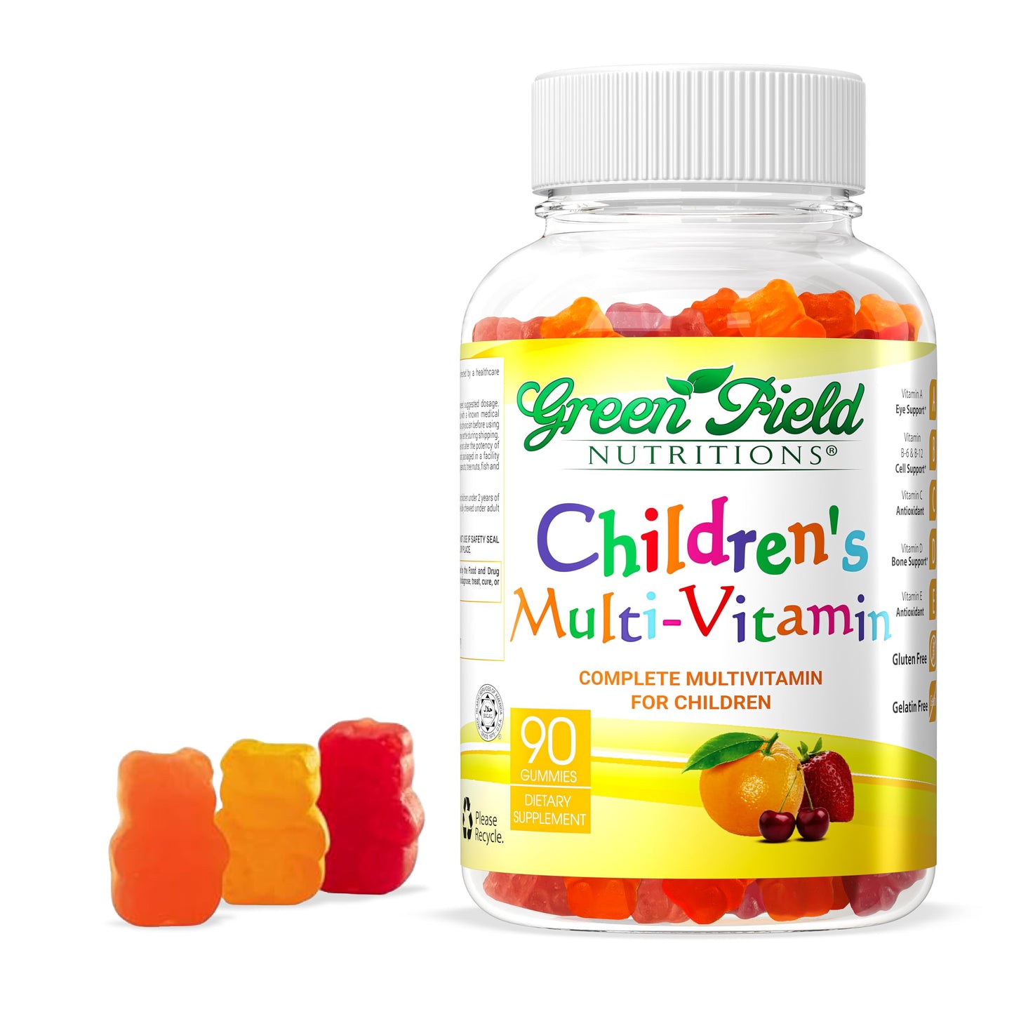 GREEN FIELD NUTRITIONS Halal Multivitamin for Kids Gelatin-Free Halal Kids Multivitamin Gummies with Vitamins A, B, C, D, Iodine & Zinc for Immunity – Essential Vitamins for Children Gummy 90 Count