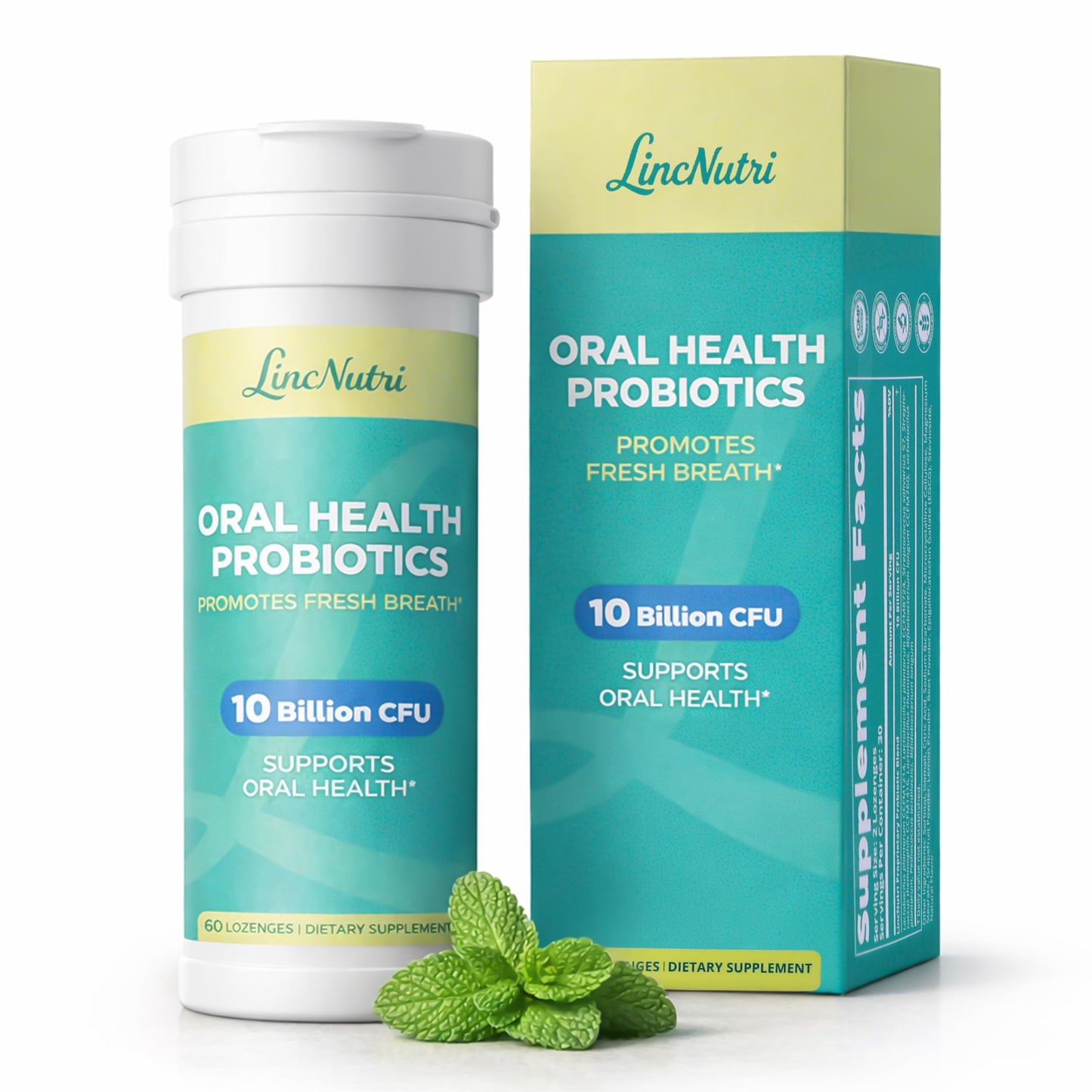 LincNutri Oral Probiotics for Bad Breath & Mouth for Adults 10 Billion CFU - Dental Probiotic Supports Fresh Breath - Dental Plaque & Cavity Prevention - for Gum & Teeth Care Tablets, 60