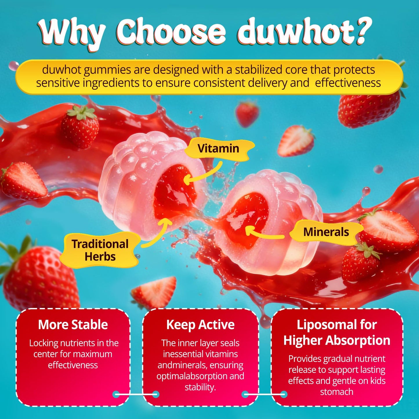 duwhot Saffron for Kids Gummies Sugar Free Saffron 30mg + Magnesium Supplement, Gummy, 60