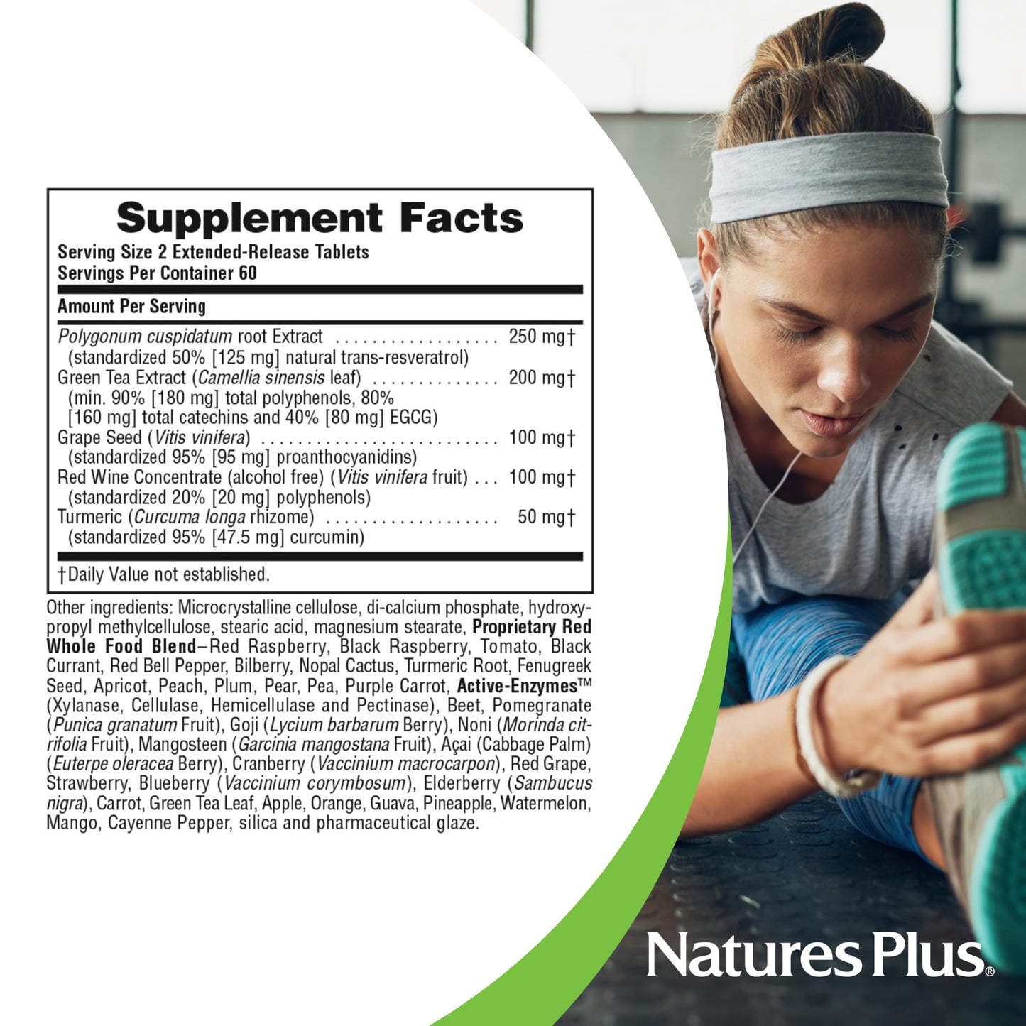 NaturesPlus Herbal Actives Resveratrol Extended Release Tablets, 120 Tablets