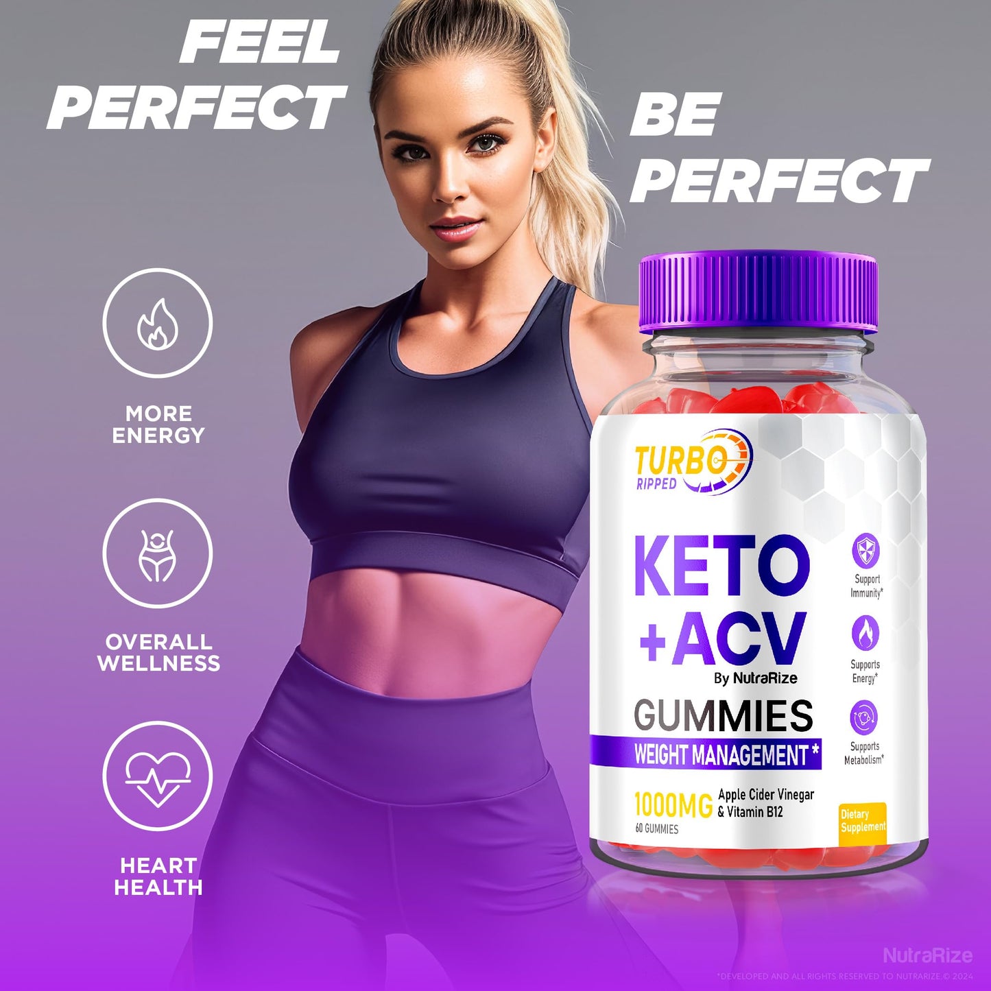 NutraRize Turbo Ripped Keto ACV Gummies, 120 Gummies