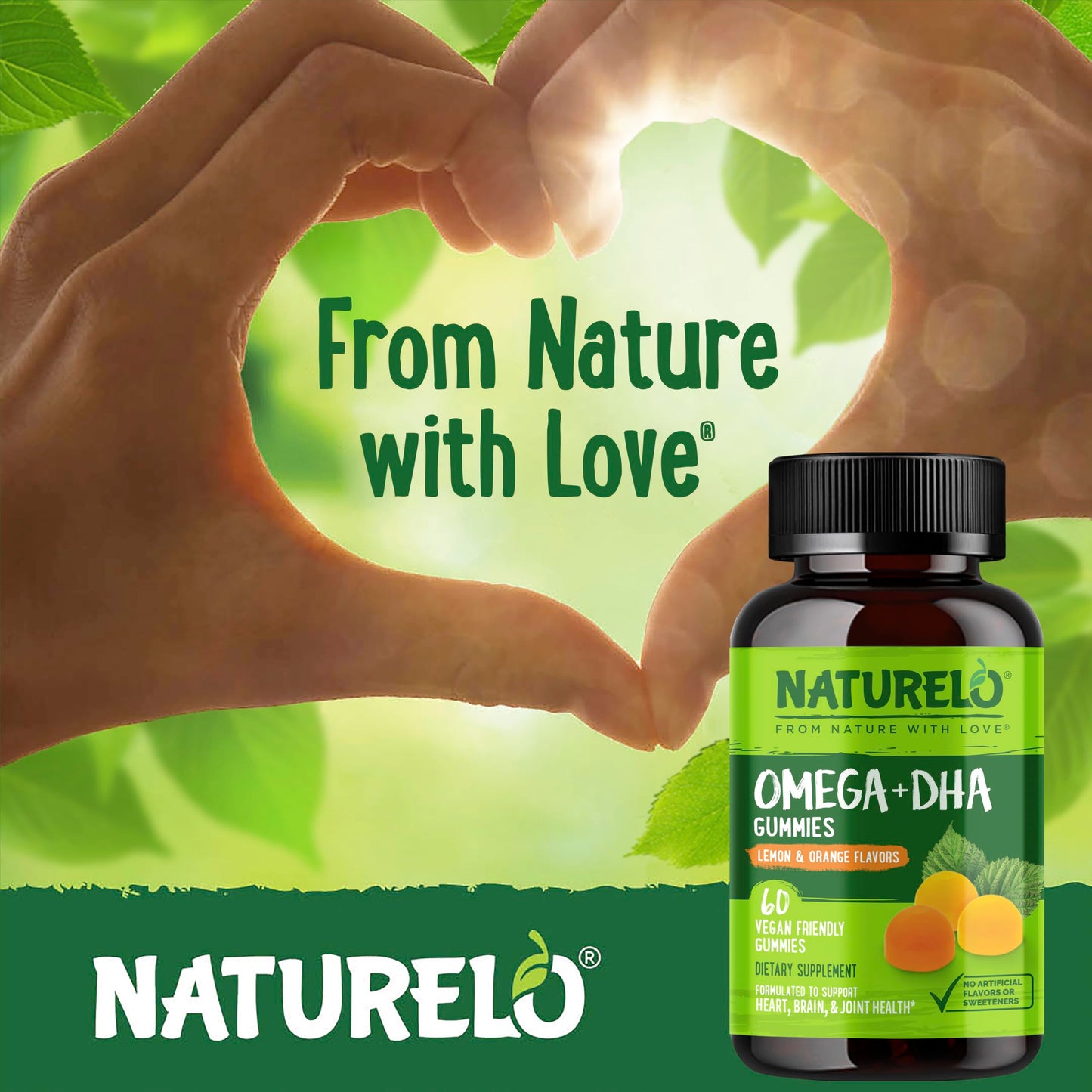 NATURELO Vegetarian DHA and Omega 3 Supplement from Algae and Chia Seed Oil Gummies, 60 Gummies