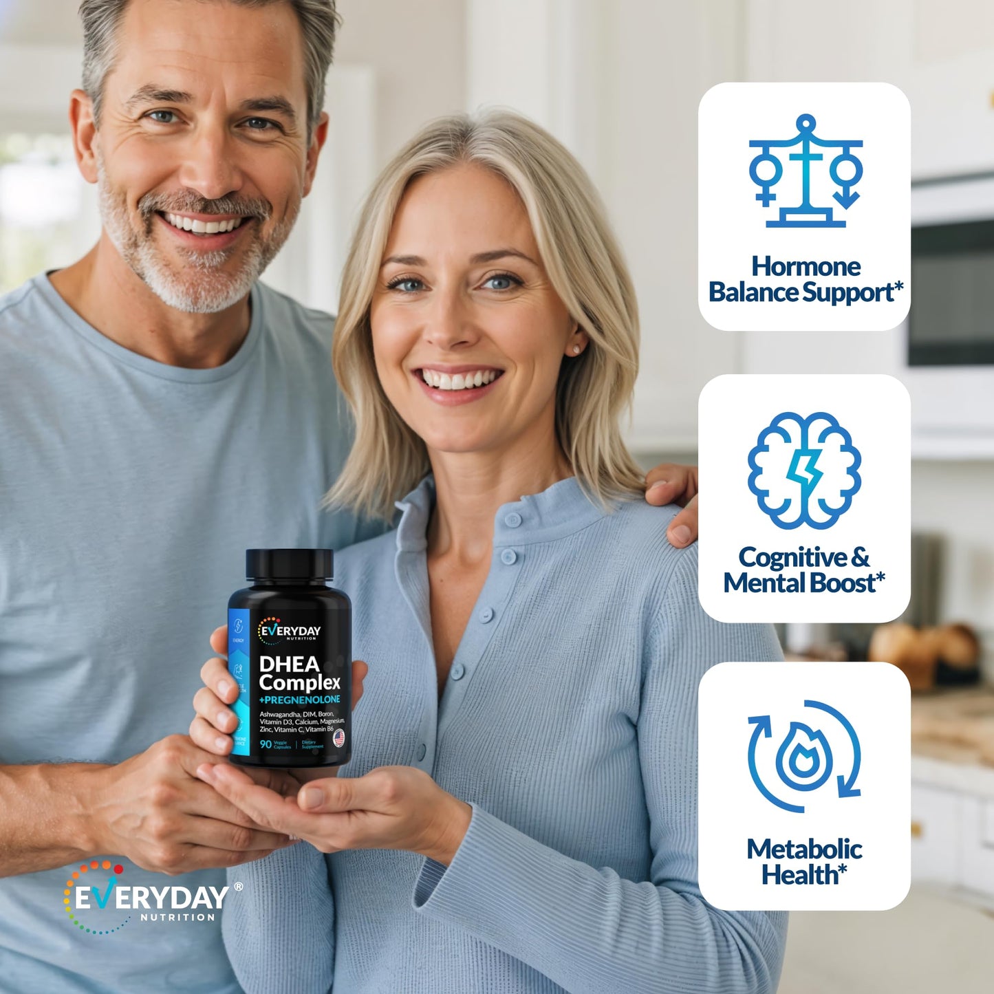 Everyday Nutrition DHEA Micronized 200mg Complex with Pregnenolone 100mg Hormone Support Capsules, 90 Count