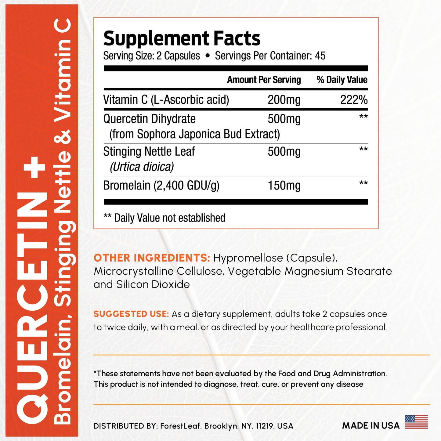 ForestLeaf Quercetin with Bromelain Veggie Capsules, 180 Capsules