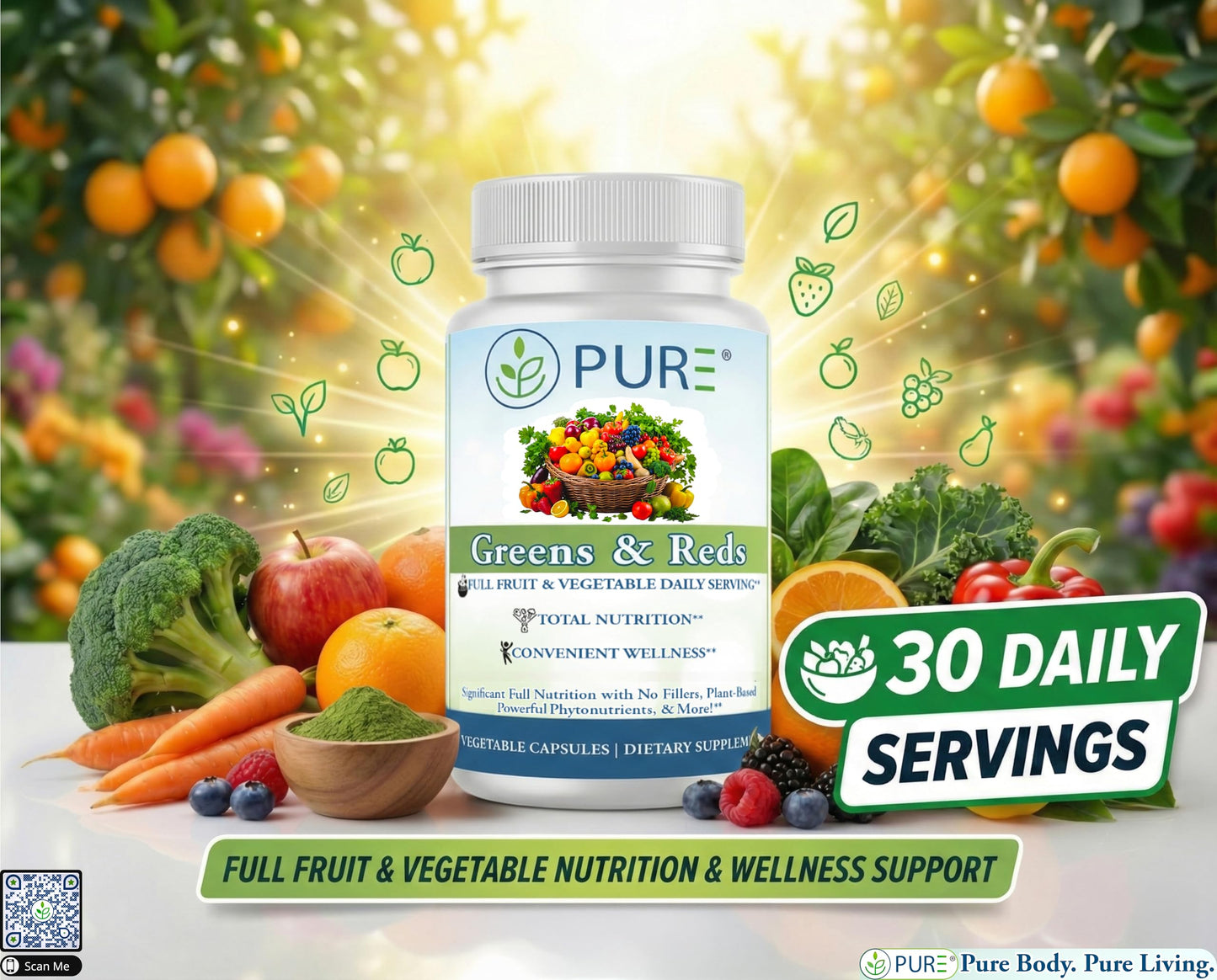 PURE Greens & Reds Capsules, 30 Count