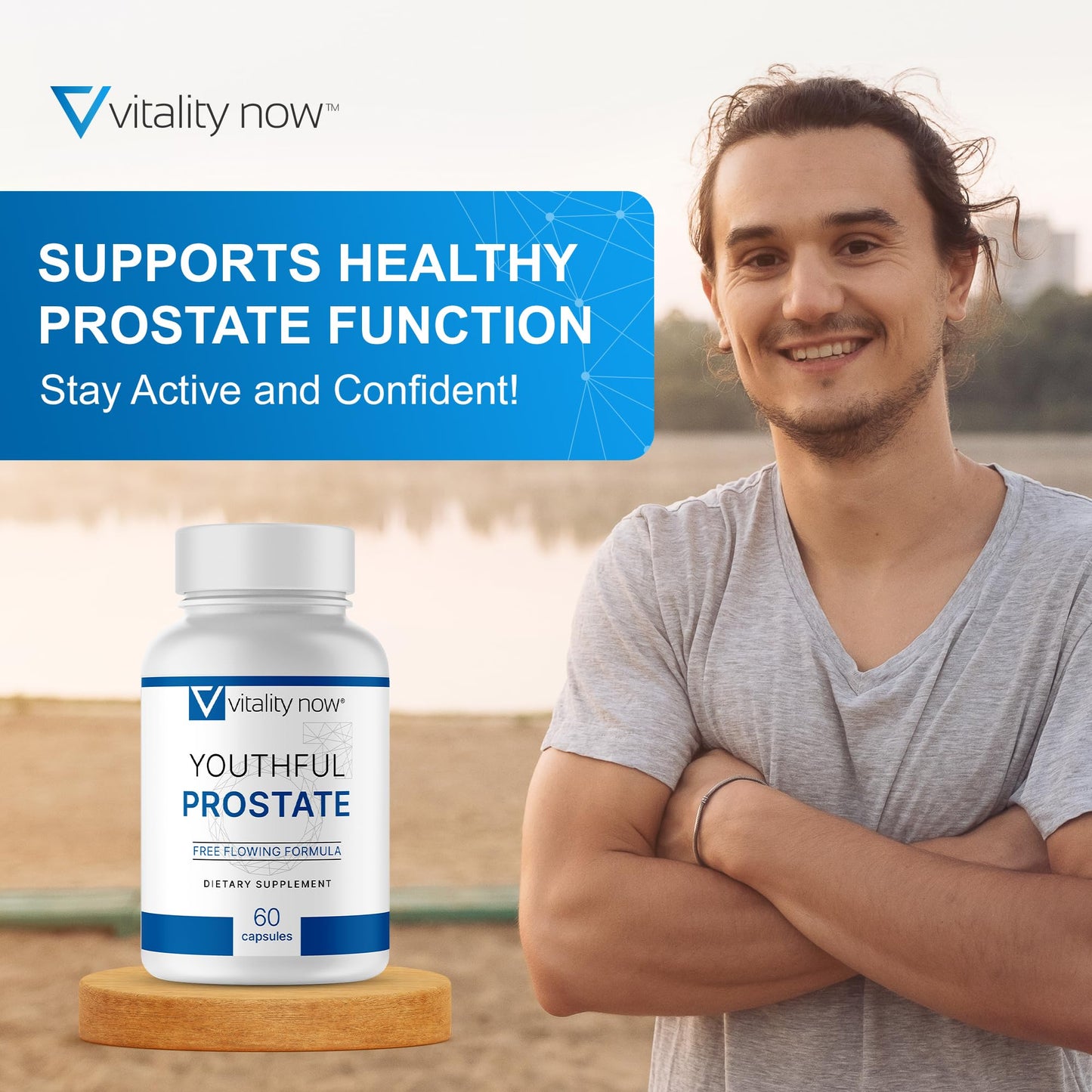 Vitality Now Youthful Prostate Saw Palmetto with Panax Ginseng for Men, Antioxidant Protection, Vitamin E, Lycopene, Capsule, 60 Count