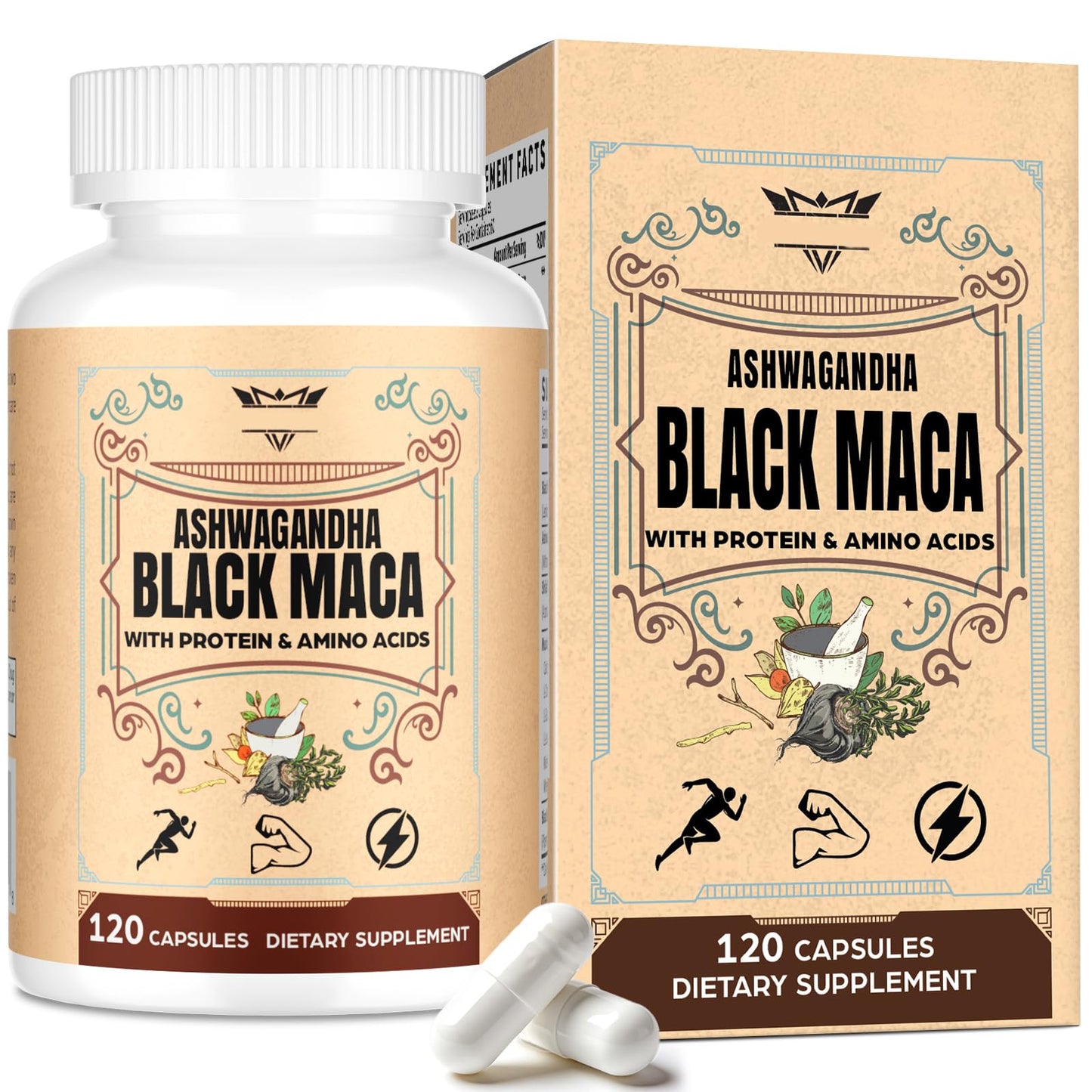 QIVERNAMY Maca Root for Women & Men Ashwagandha & Black Maca Libido Booster Capsules 120