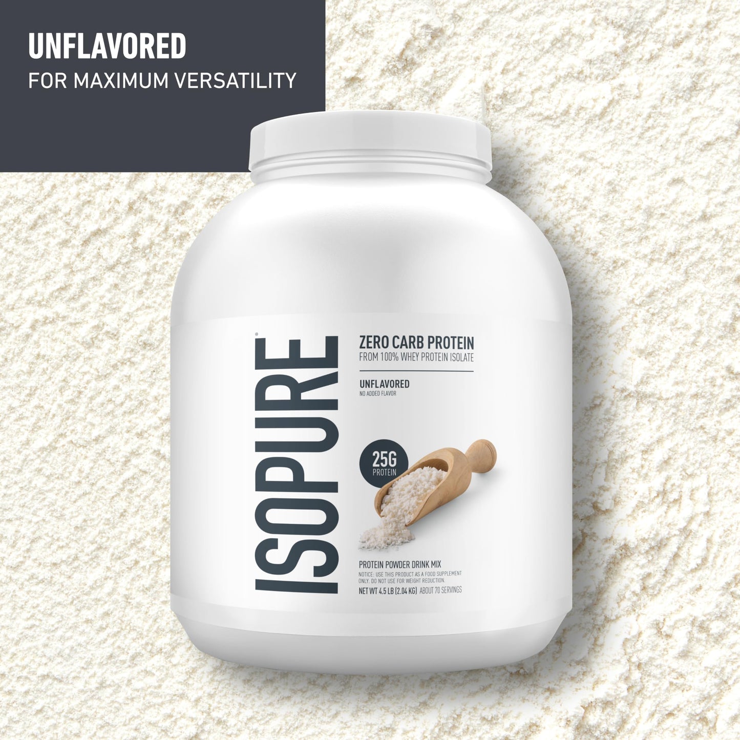 Isopure 100% Pure Whey Isolate Protein Powder, Zero Carb, Gluten-Free, Unflavored, 72 Servings