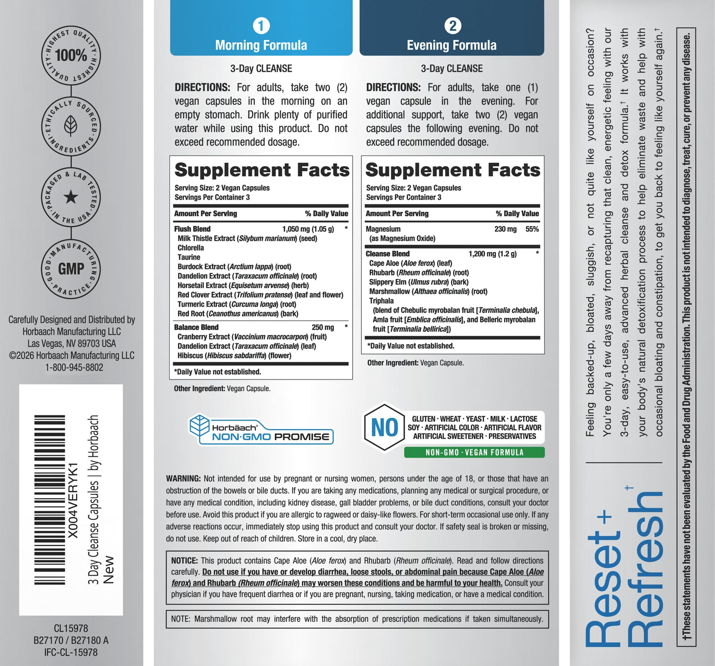 Horbäach 3 Day Cleanse Capsules 12 Count