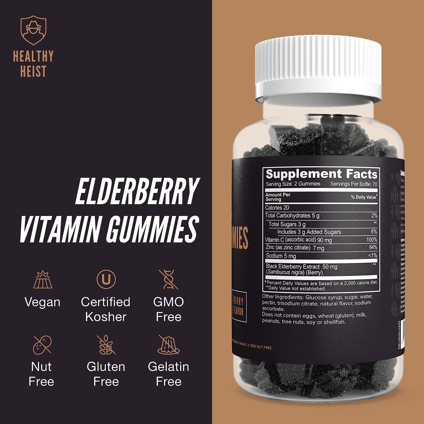 Healthy Heist Sambucus Black Elderberry with Zinc and Vitamin C, 280 Gummies