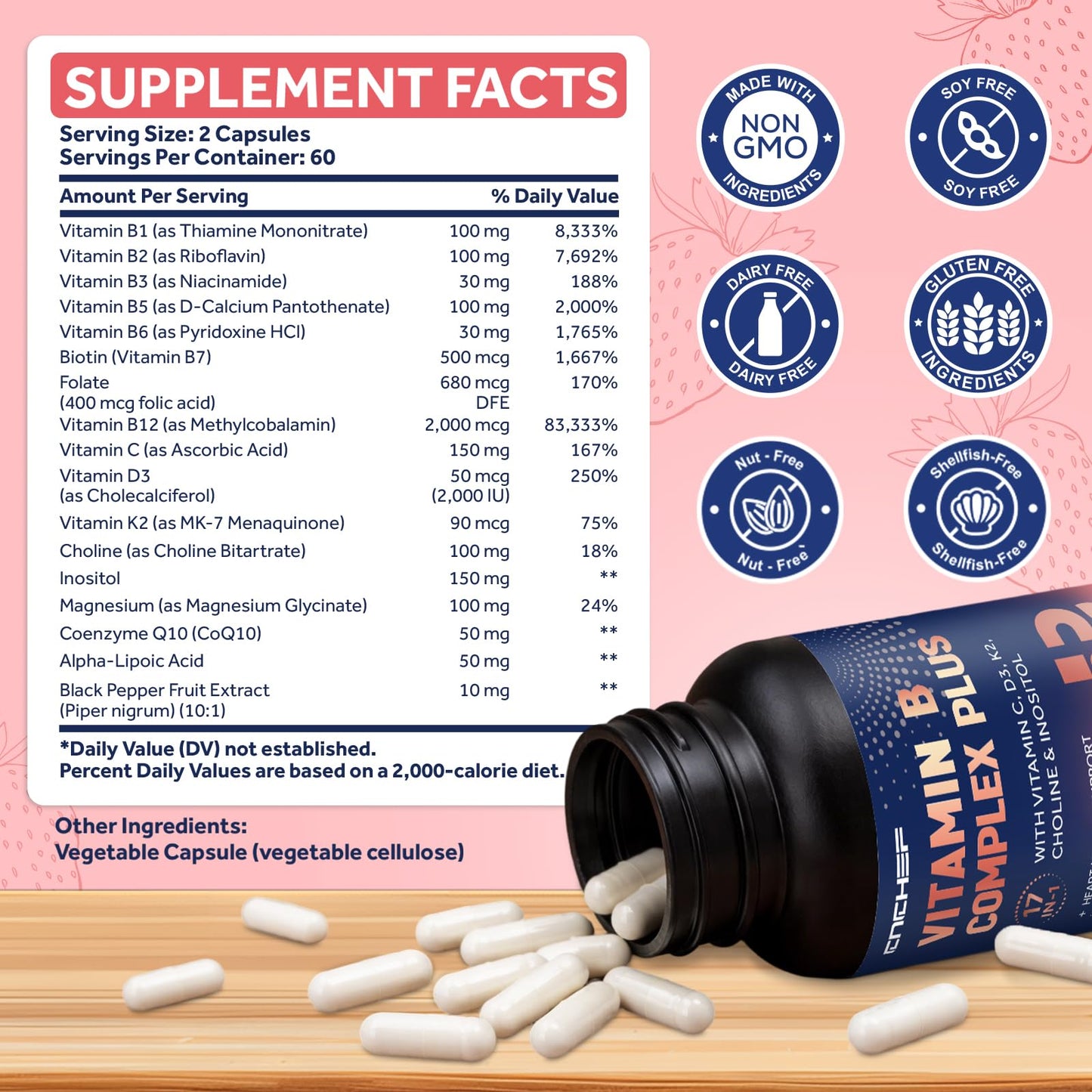 CNCHEF 17-in-1 Vitamin B Complex Plus Capsules 120 Count
