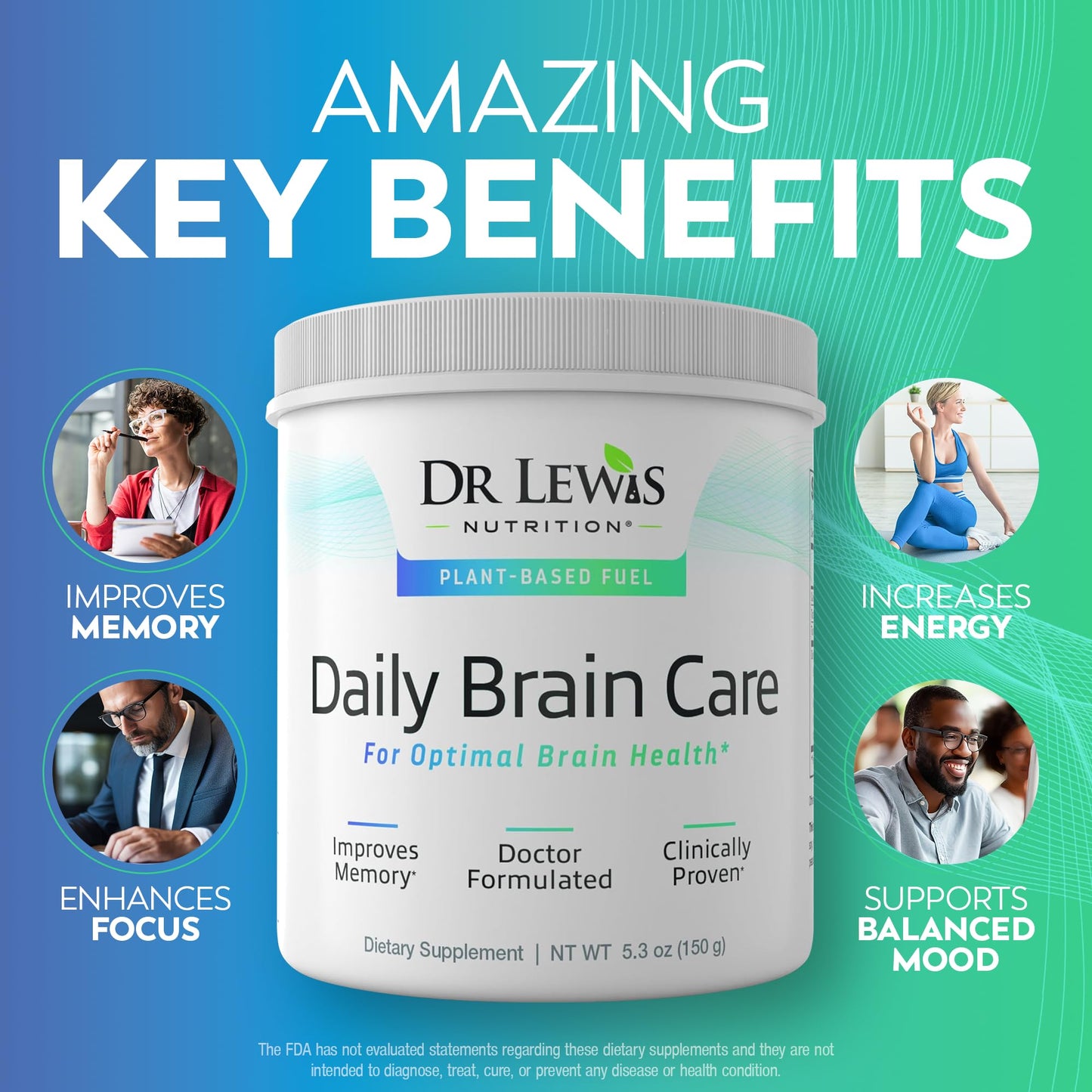 Dr Lewis Nutrition Daily Brain Care Powder with Aloe Vera 5.3 oz