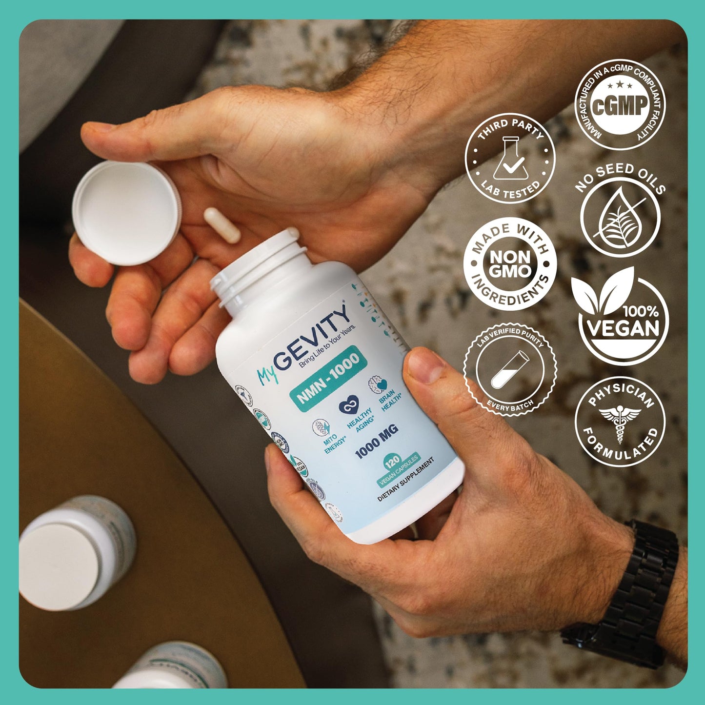 MyGevity NMN 1000mg – 99%+ Purity Verified, Nicotinamide Mononucleotide for NAD+ Support & Healthy Aging – Physician Formulated, Vegan, Non-GMO, No Seed Oils, cGMP Made in USA – 120 Capsules
