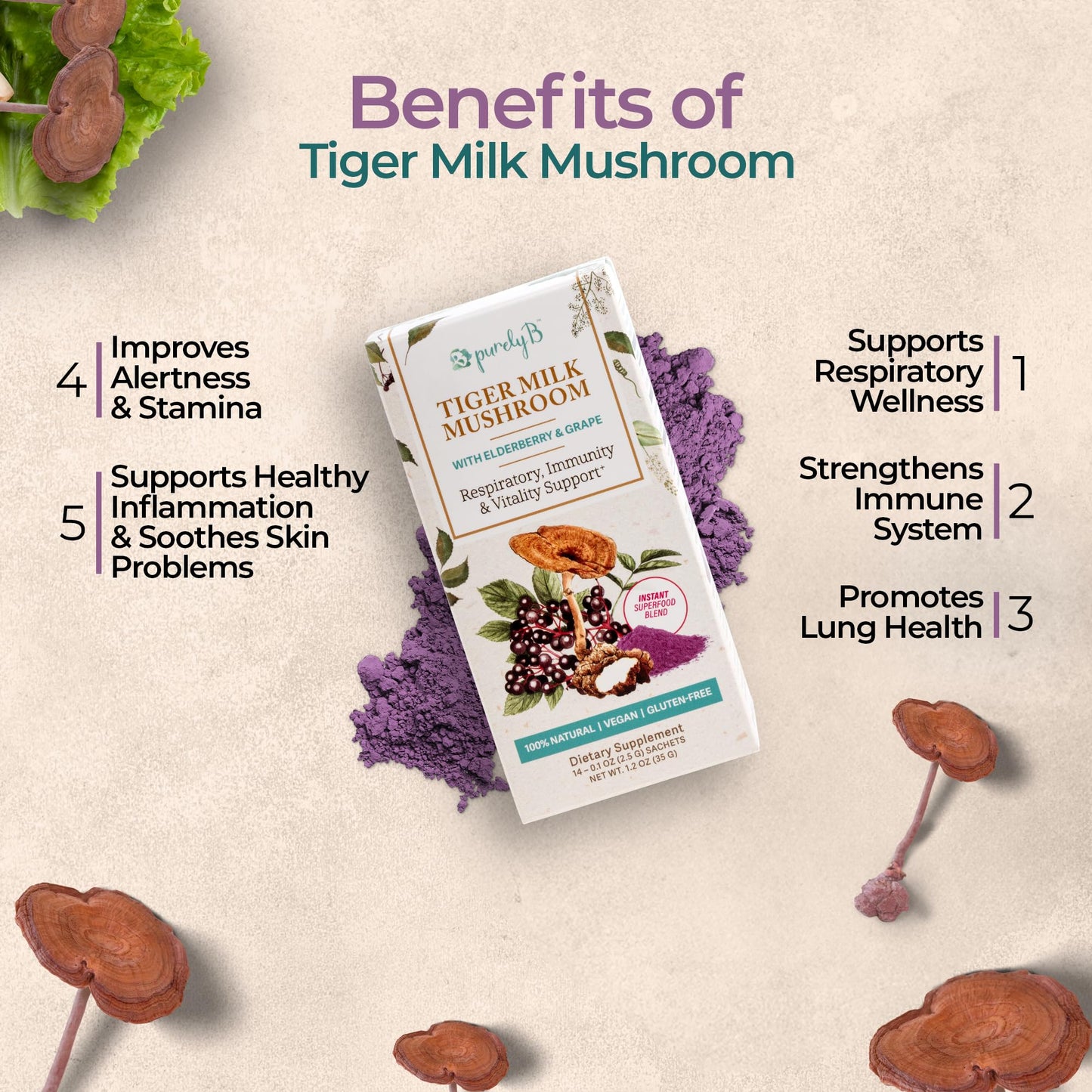 PurelyB Tiger Milk Mushroom Powder 1.2 oz