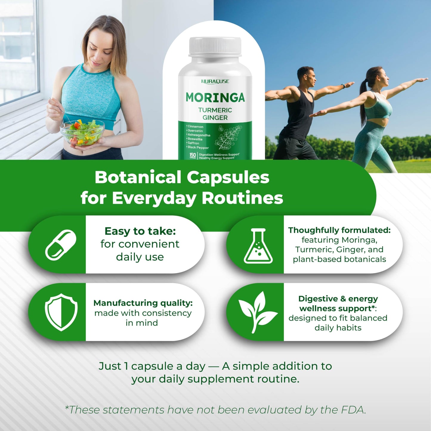 NURAFUSE Moringa 12-in-1 Supplement Capsule 150 Count