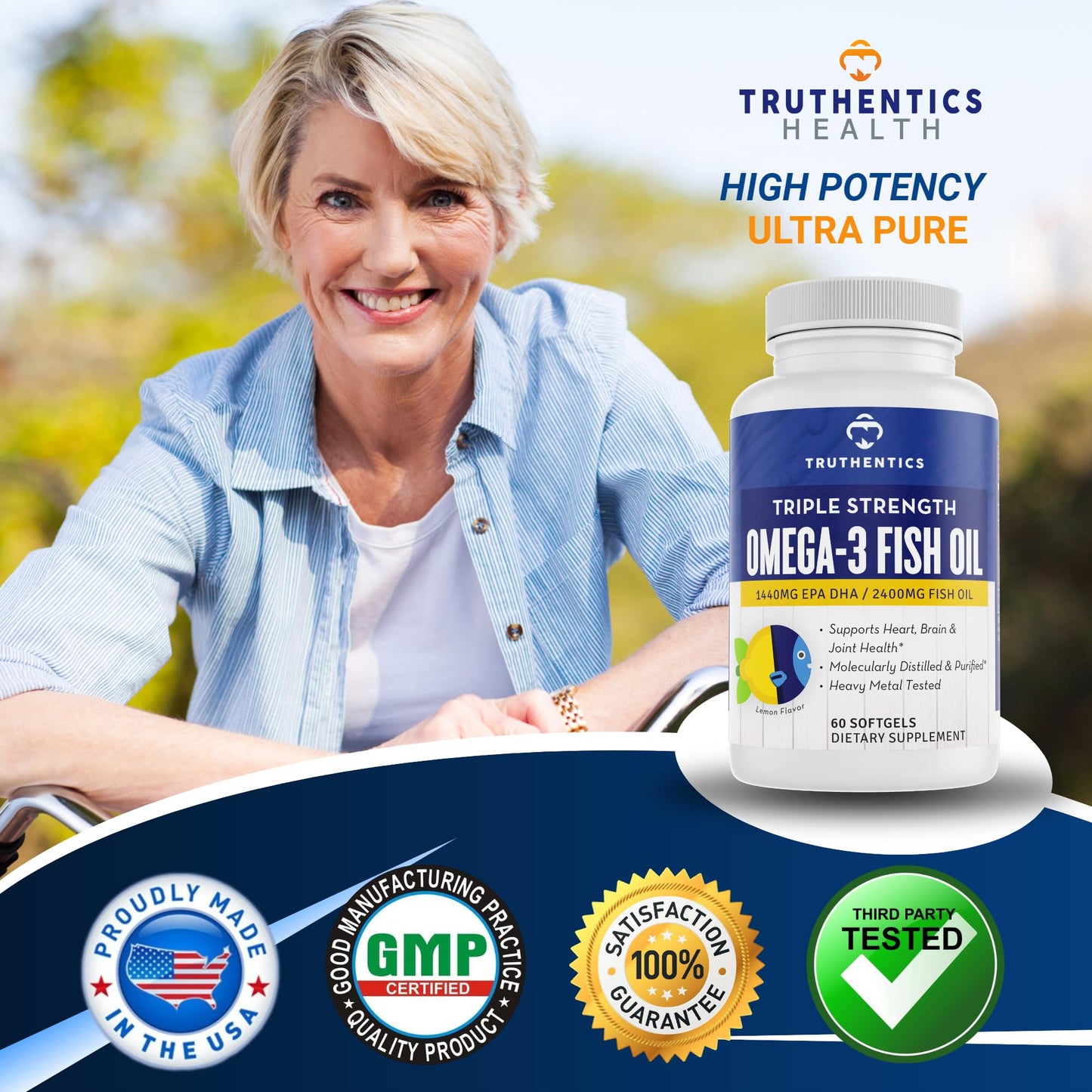 TRUTHENTICS Omega 3 Fish Oil Softgels 60