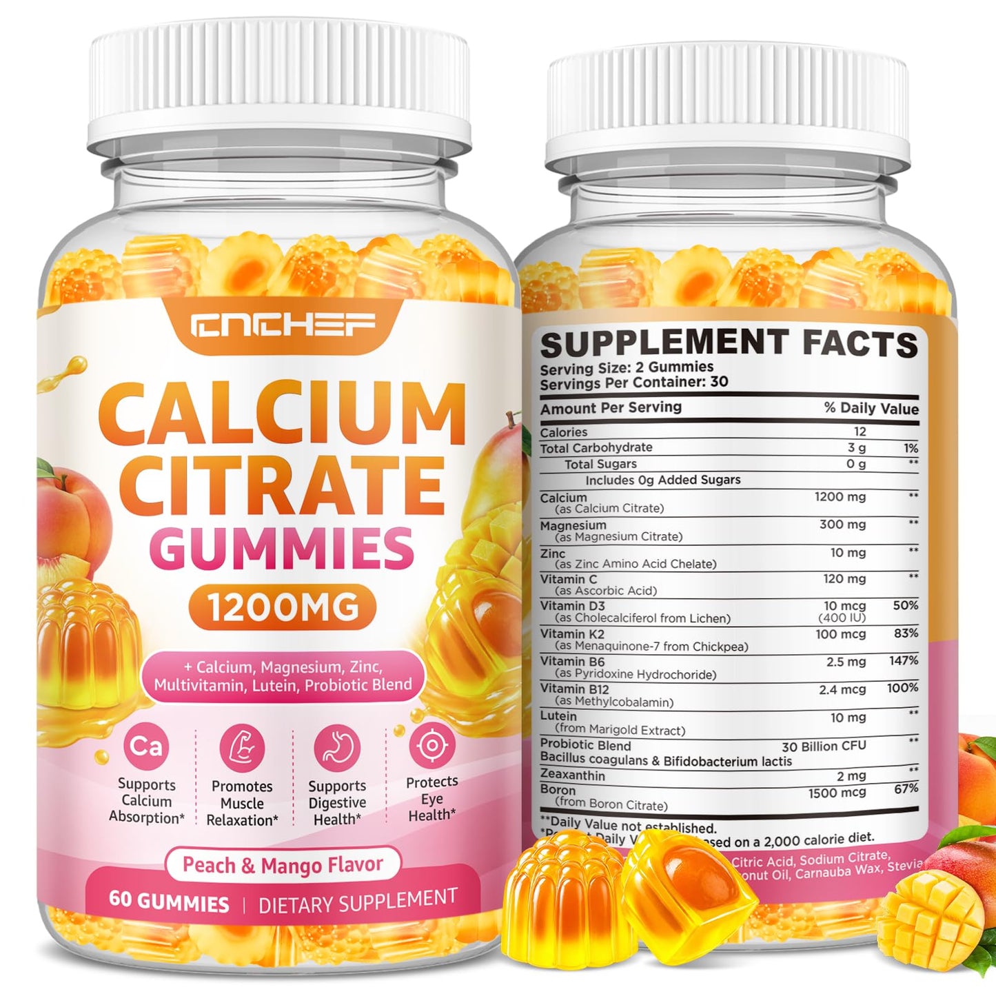 CNCHEF Calcium Gummies 1200mg, 60 Count