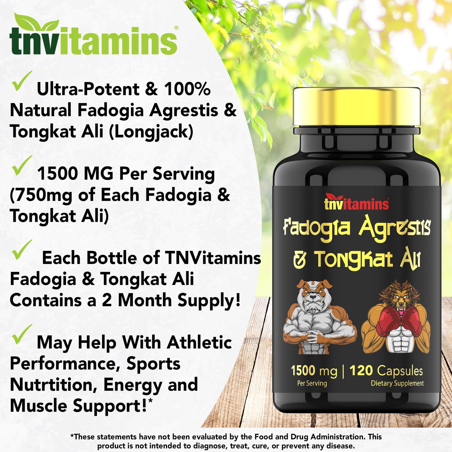 tnvitamins Fadogia Agrestis & Tongkat Ali Supplement 120 Capsules