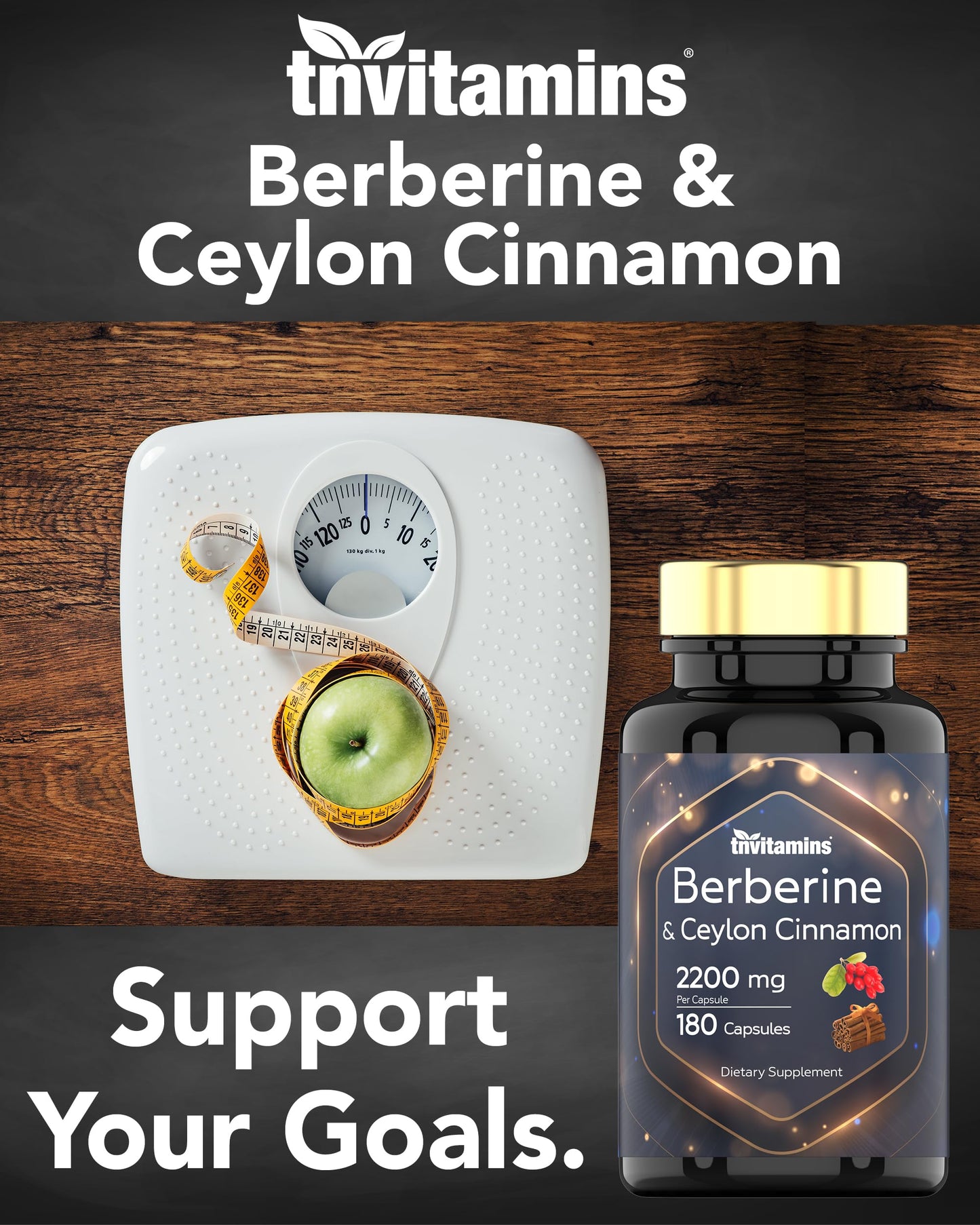 tnvitamins Berberine with Ceylon Cinnamon 2200 mg per Capsule, 180 Capsules