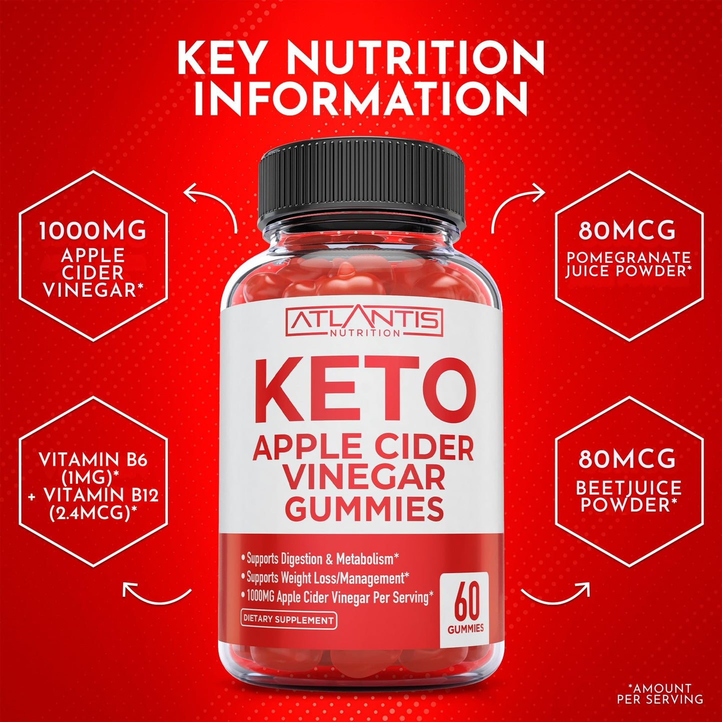 Atlantis Nutrition Keto ACV Gummies, 60 Count