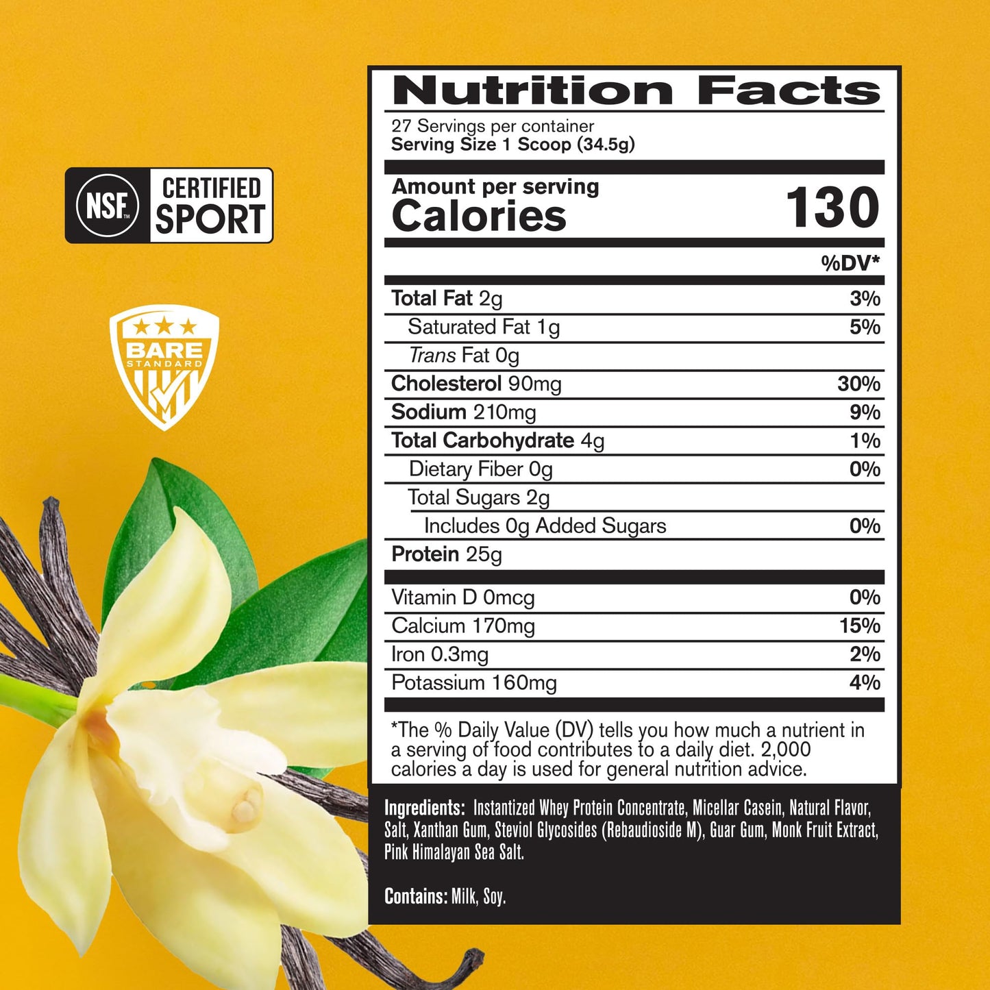 BARE PERFORMANCE NUTRITION BPN Whey Protein + Casein Protein Powder Blend, Vanilla, 32 Servings