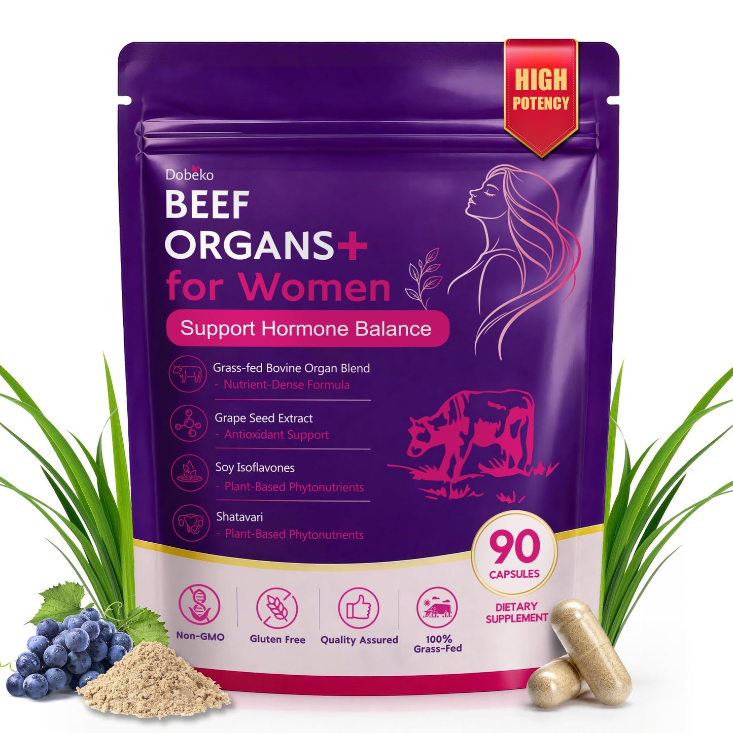 Dobeko Primal Beef Organ Supplement for Women Grass-Fed 90 Count