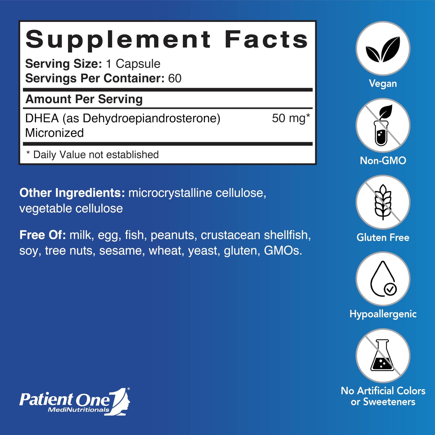 Patient One DHEA 50 mg Micronized Capsule, 60 Capsules