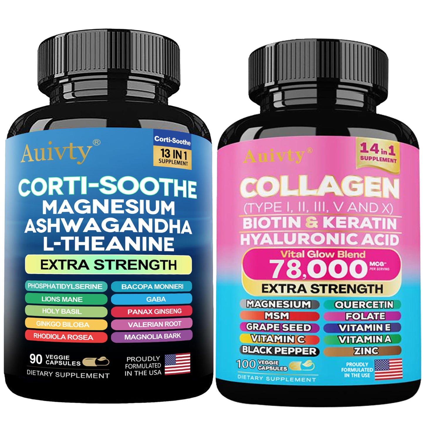 Auivty Shining Serenity Set, Calm & Collagen Bundle Capsules 90 Count