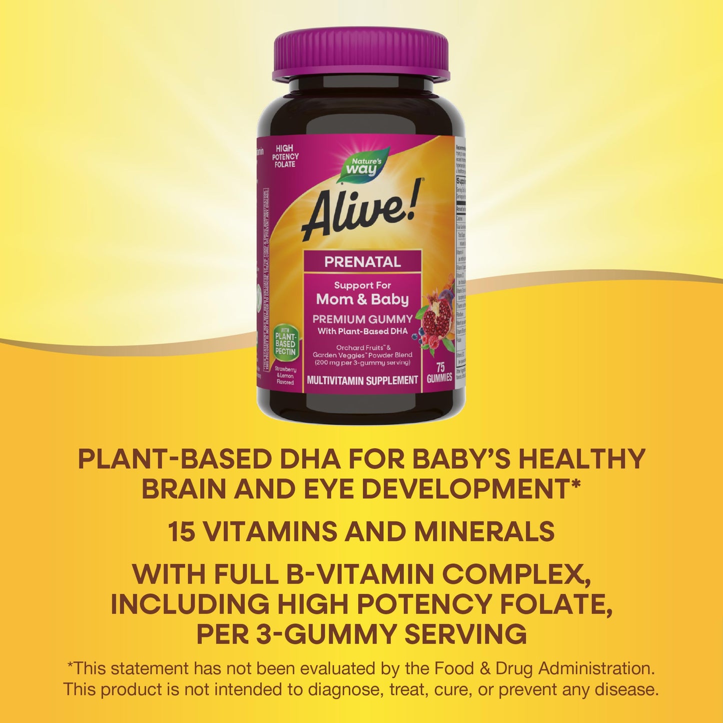 Nature's Way Alive! Prenatal Gummy Multivitamin, Folate & DHA, 75 ct