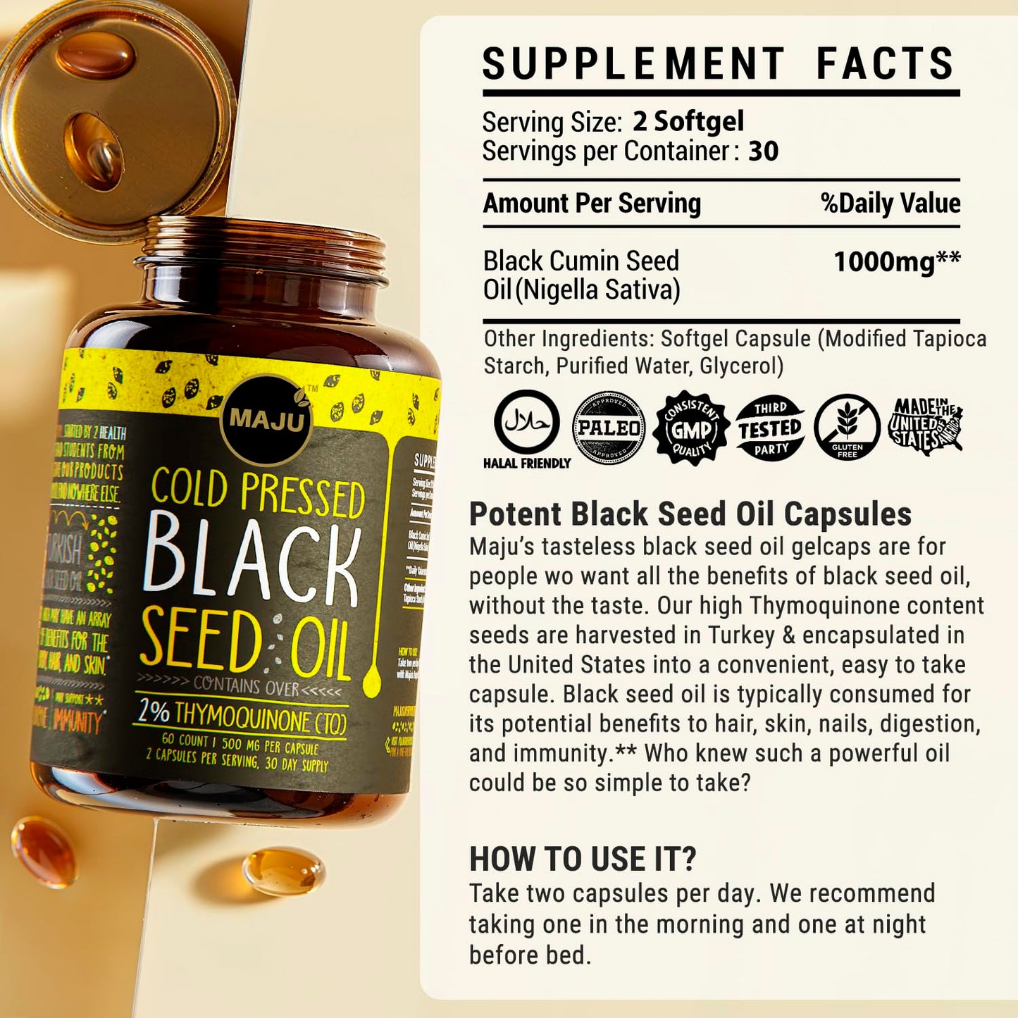 Maju Superfoods Black Seed Oil Capsules and Purple Sea Moss Capsules Bundle, 120 Capsules