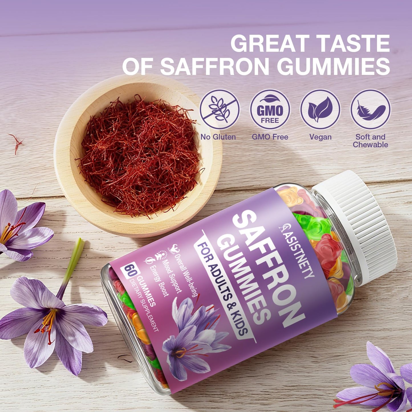 ASISTNETY Saffron Gummies for Kids & Adults, 120 Gummies