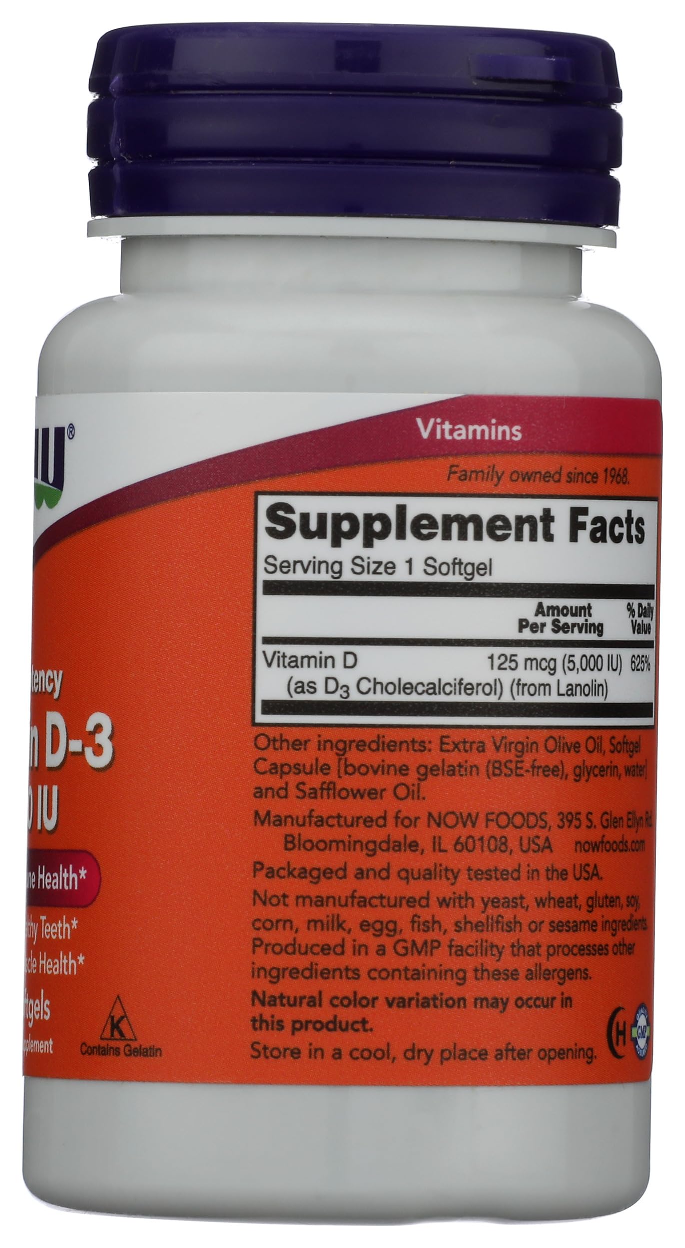 NOW Foods D3 5000 IU in Olive Oil Capsules 120
