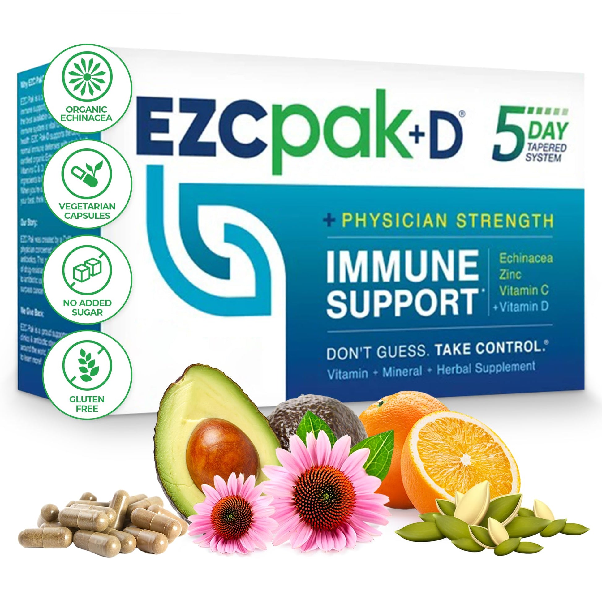 EZC Pak 5-Day Immune System Booster Echinacea, Vitamin C, Zinc & Vitamin D Capsules, 1 Count