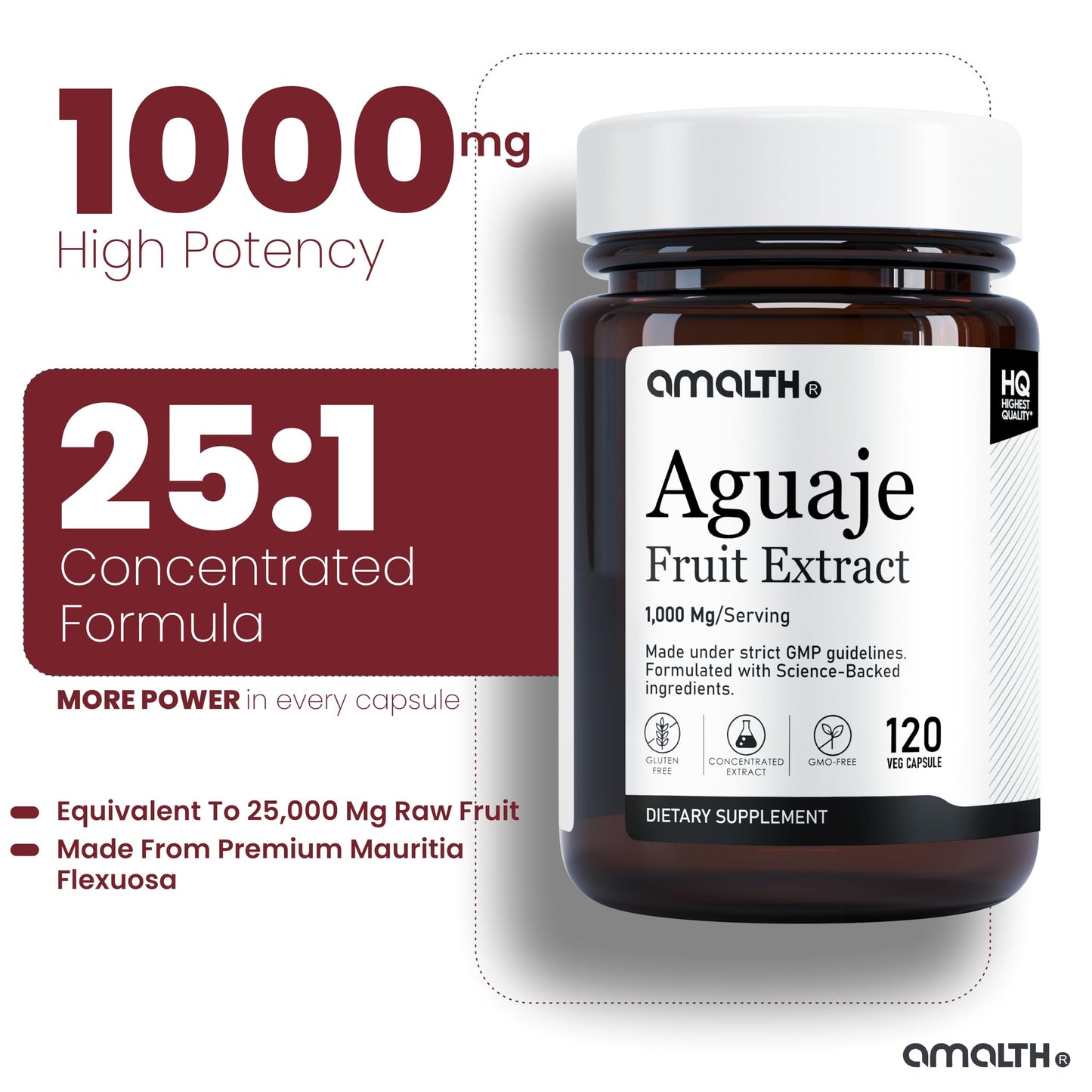 AMALTH Aguaje Curves 1000 mg Capsule for Women, Extra Strength from Peru Natural Supplements, 120 Capsules, Non-GMO
