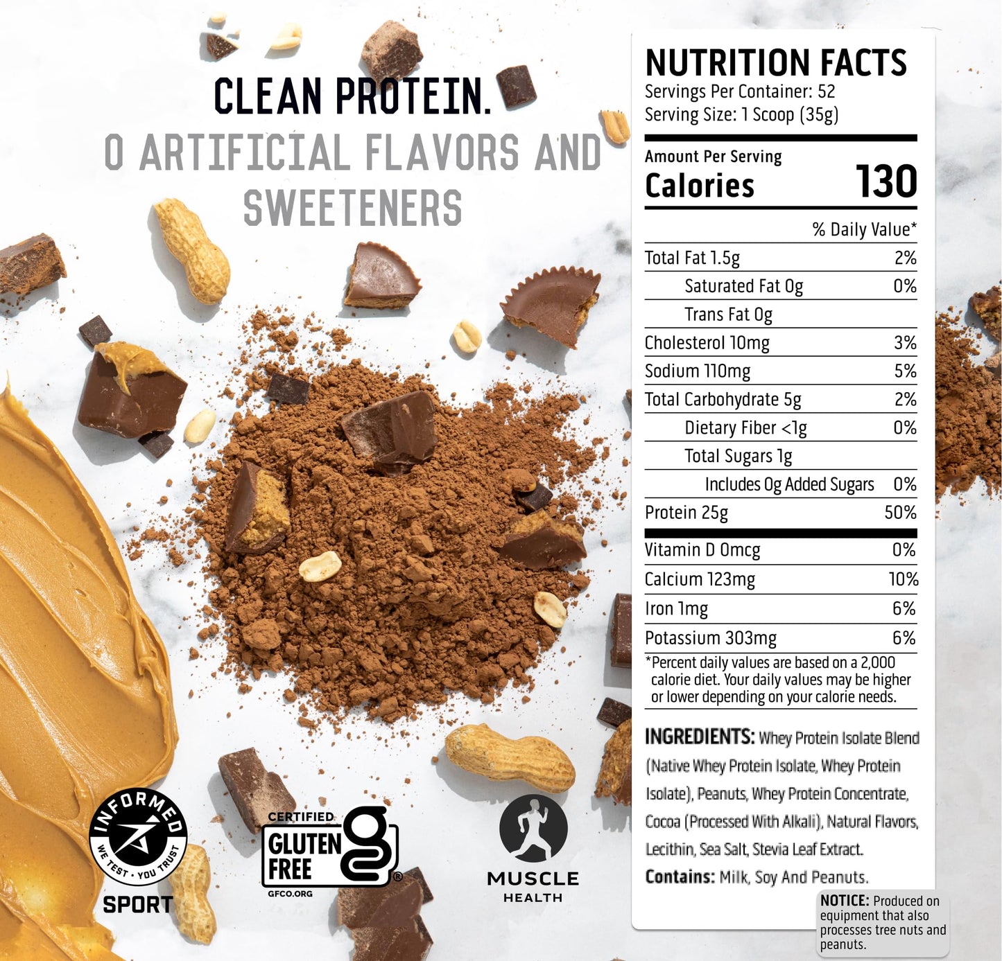 Ascent 100% Whey Protein Powder Post Workout Whey Protein Isolate, Chocolate Peanut Butter, 64