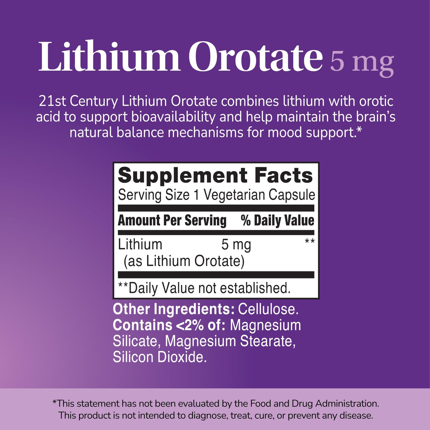 21st Century Lithium Orotate 5mg, 120 Capsules