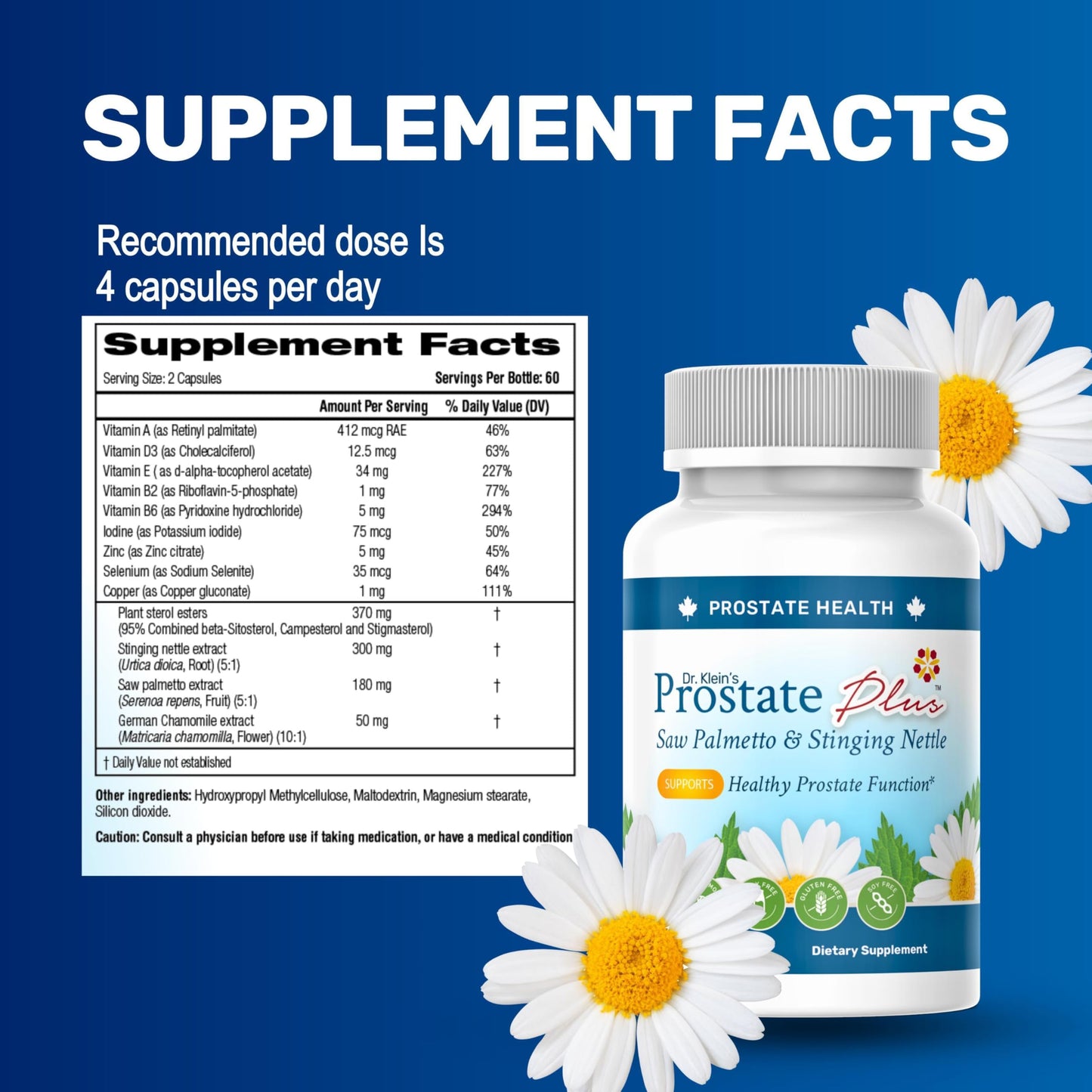 Rhoziva Prostate Plus Supplement for Men Saw Palmetto with Nettle Root Extract & Chamomile Capsules, 120 Count