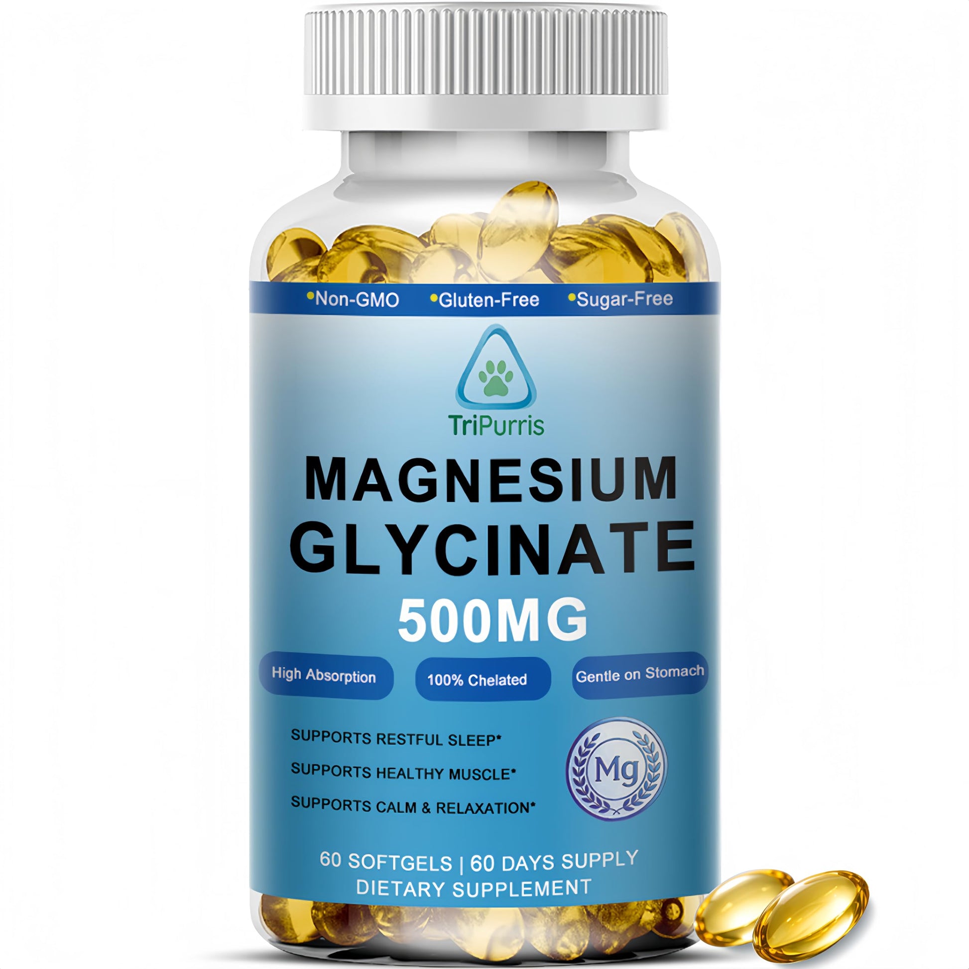 TriPurris Magnesium Glycinate 500mg Softgels, 60 Count