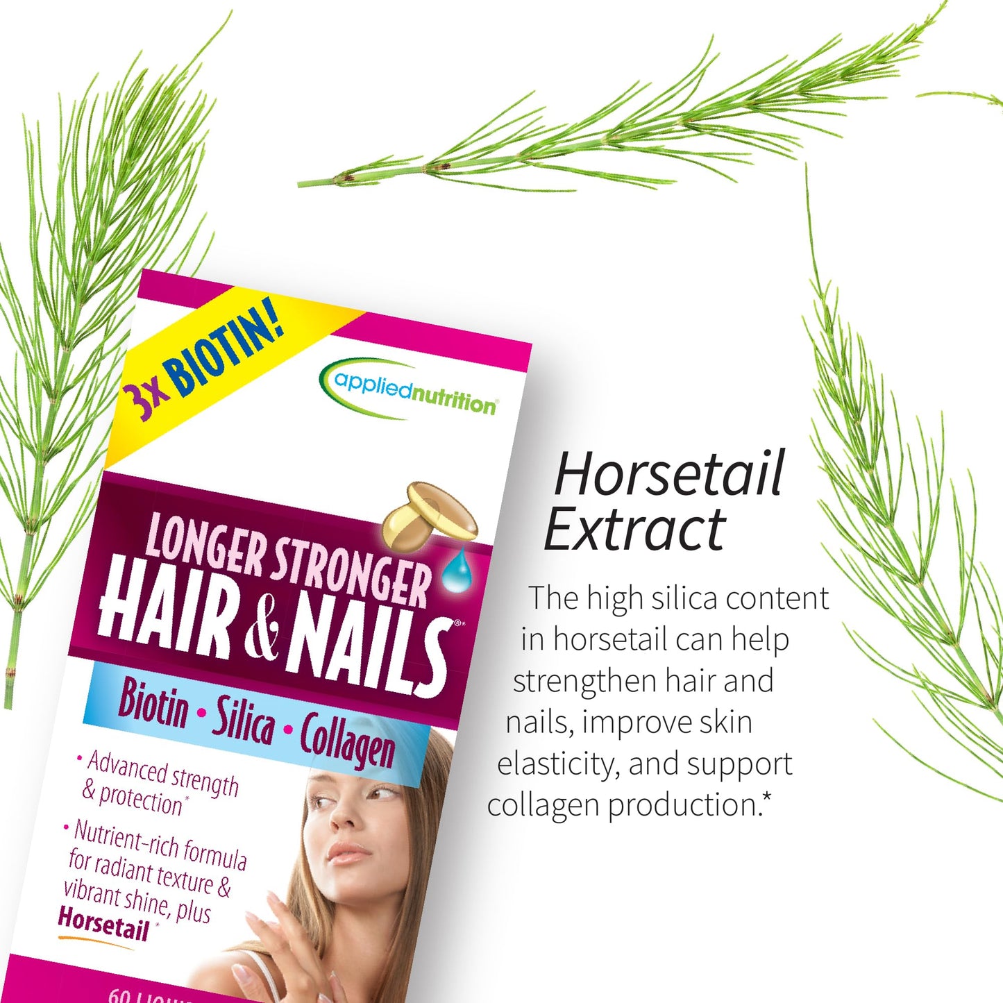 Applied Nutrition Longer Stronger Hair & Nails Soft-Gels Pack of 3