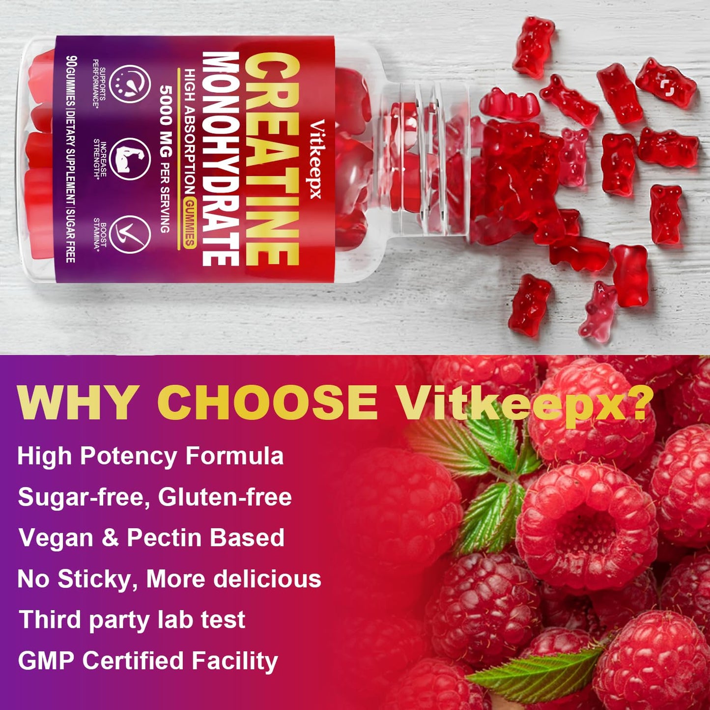 Vitkeepx Creatine Monohydrate Gummies 90 Count