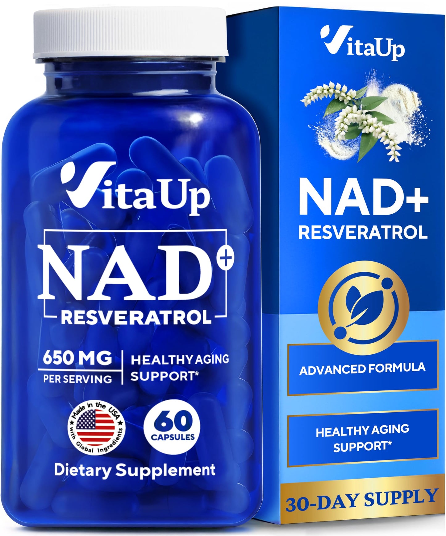 VitaUp NAD+ Resveratrol Supplement Capsule 650mg 60 Count